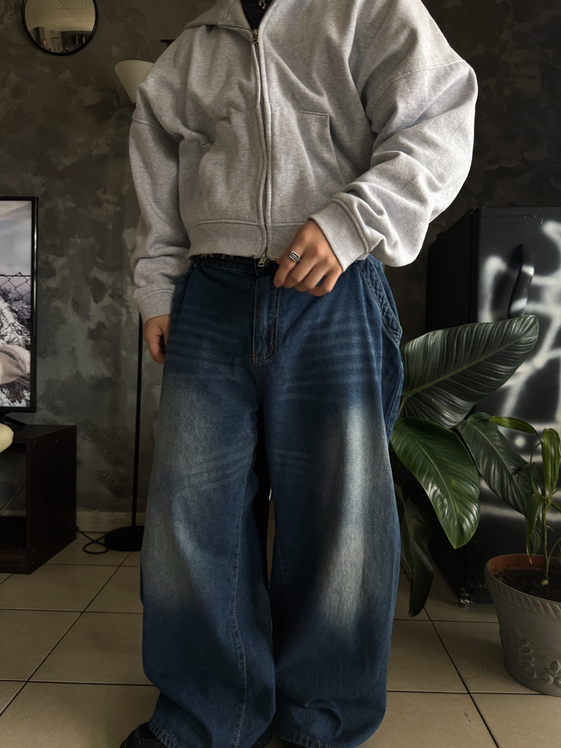 DENIM HIGH RISE WIDE LEG PANTS - 36x32