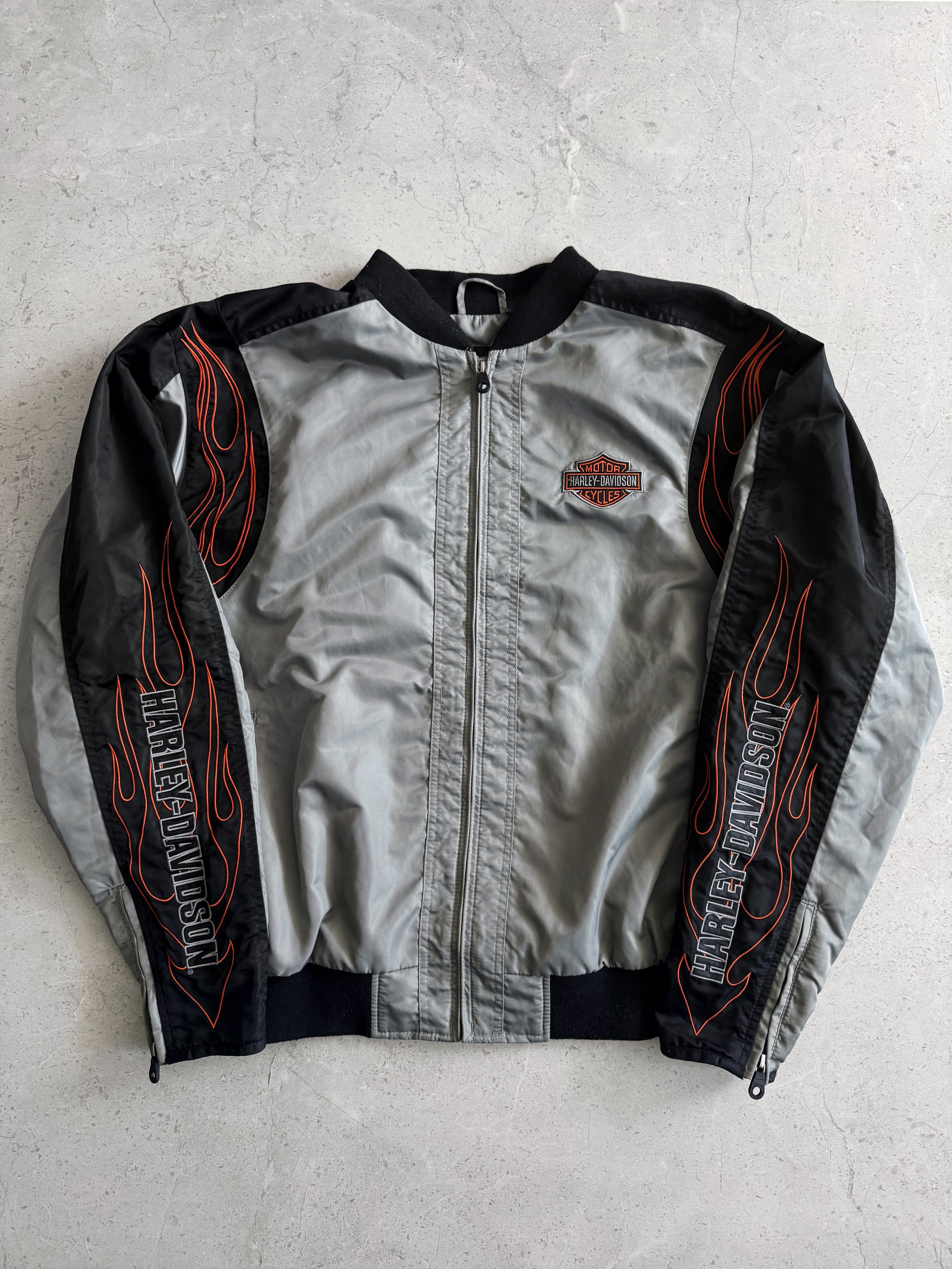 (BOXY L) VINTAGE HARLEY DAVIDSON FLAMES BOMBER JACKET
