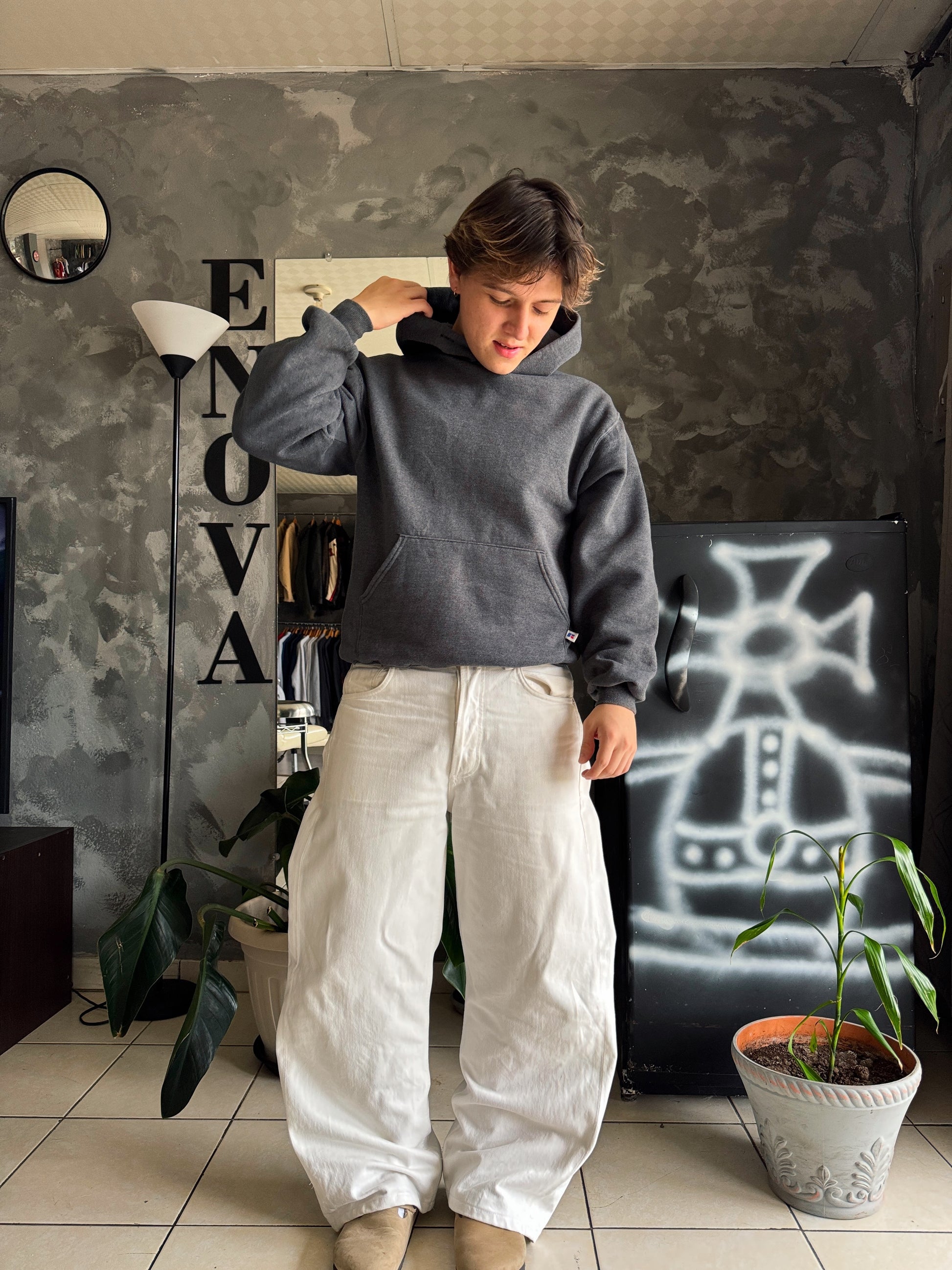 (M) 90’S VINTAGE RUSSELL MADE IN USA GRAY BLANK HOODIE