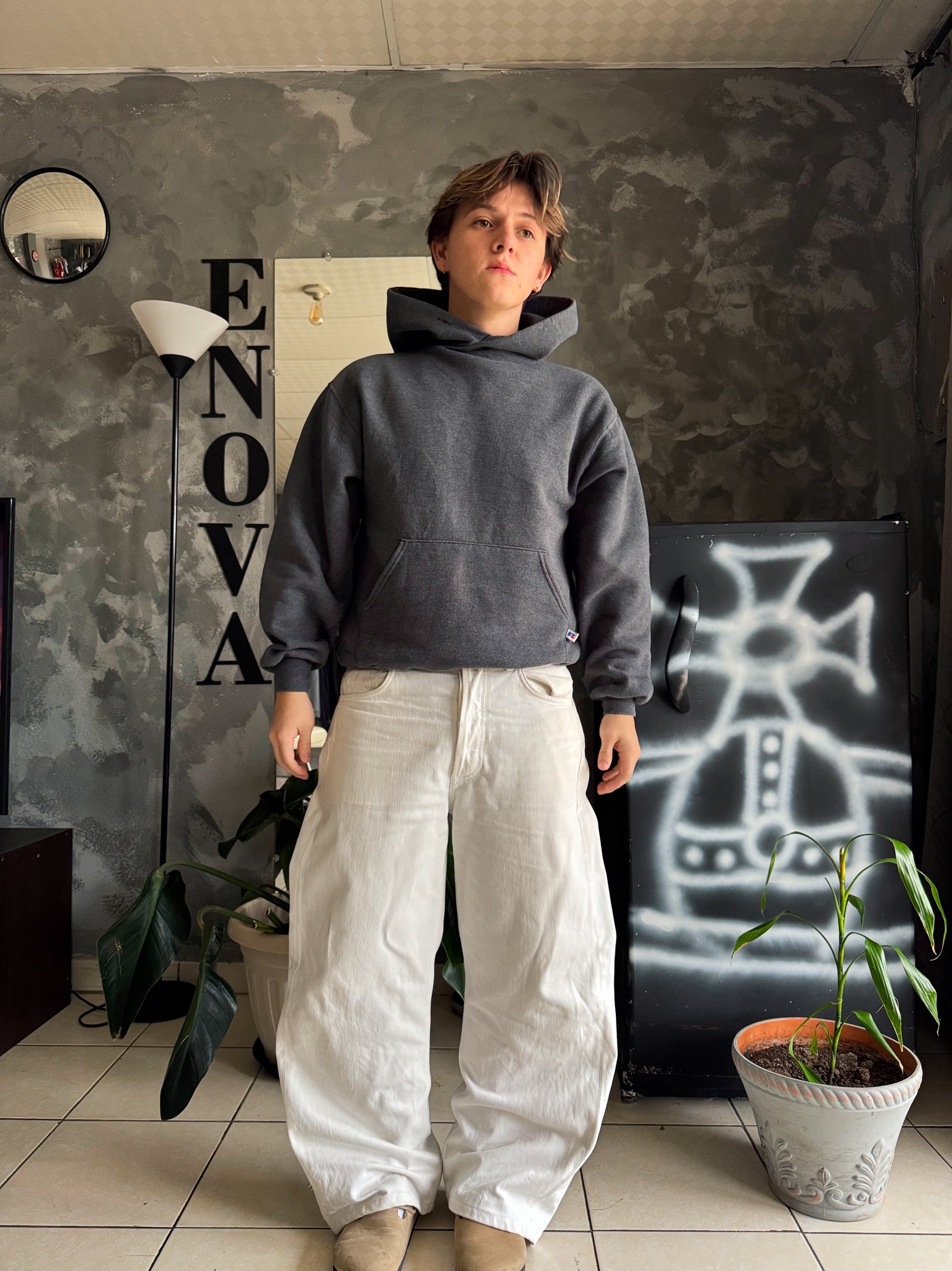 (M) 90’S VINTAGE RUSSELL MADE IN USA GRAY BLANK HOODIE