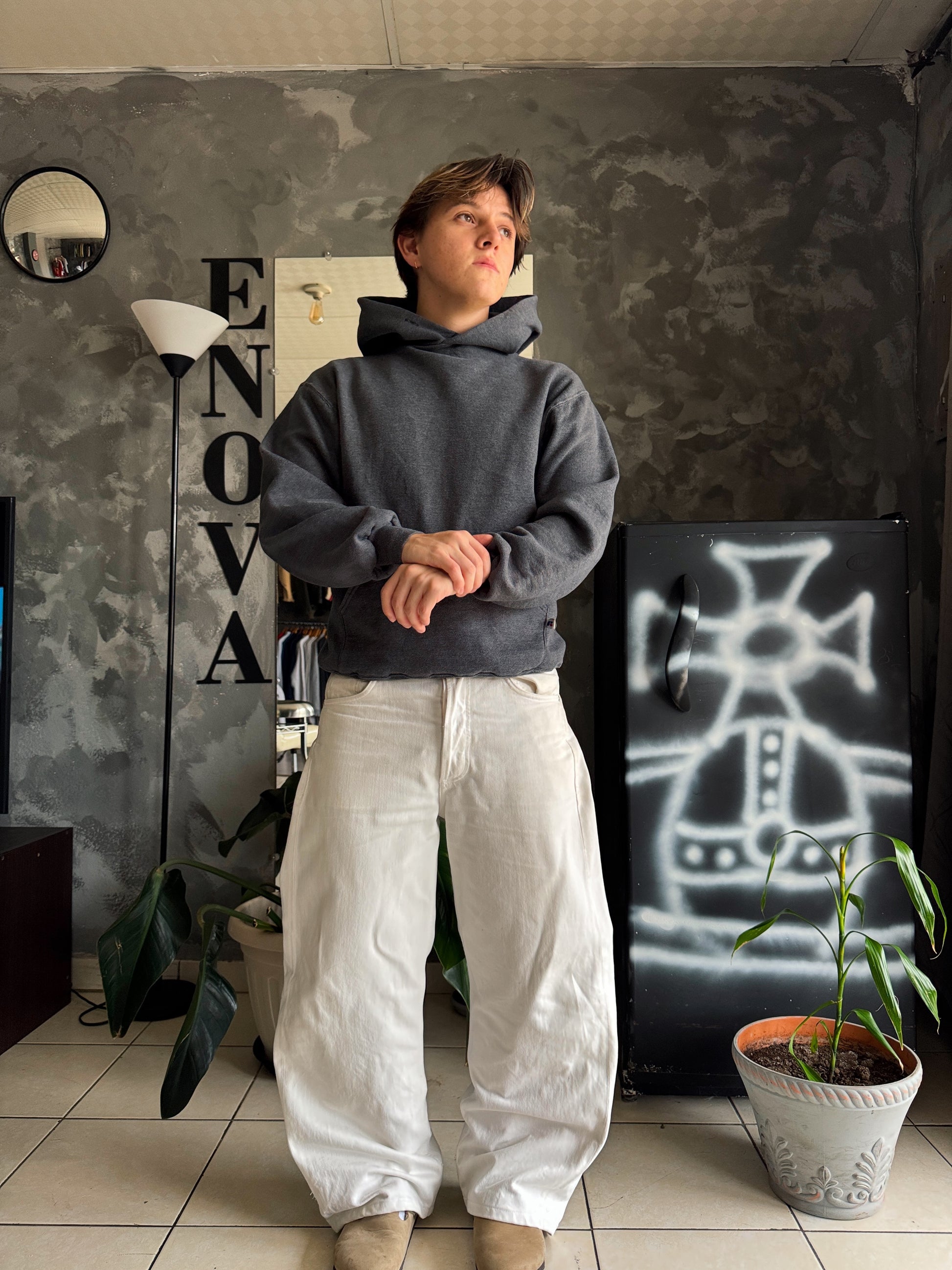 (M) 90’S VINTAGE RUSSELL MADE IN USA GRAY BLANK HOODIE