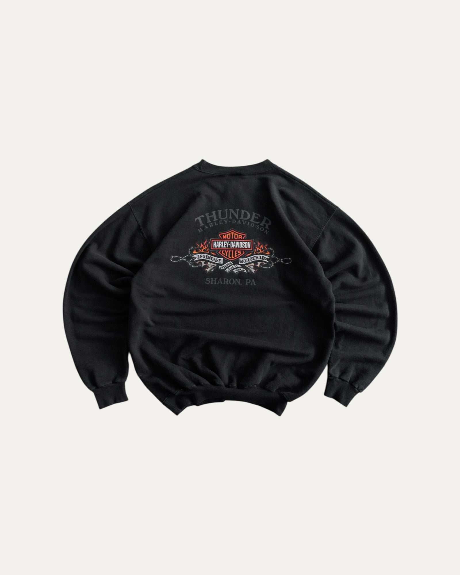 (BOXY M) VINTAGE HARLEY DAVIDSON THUNDER FLAMES CREWNECK