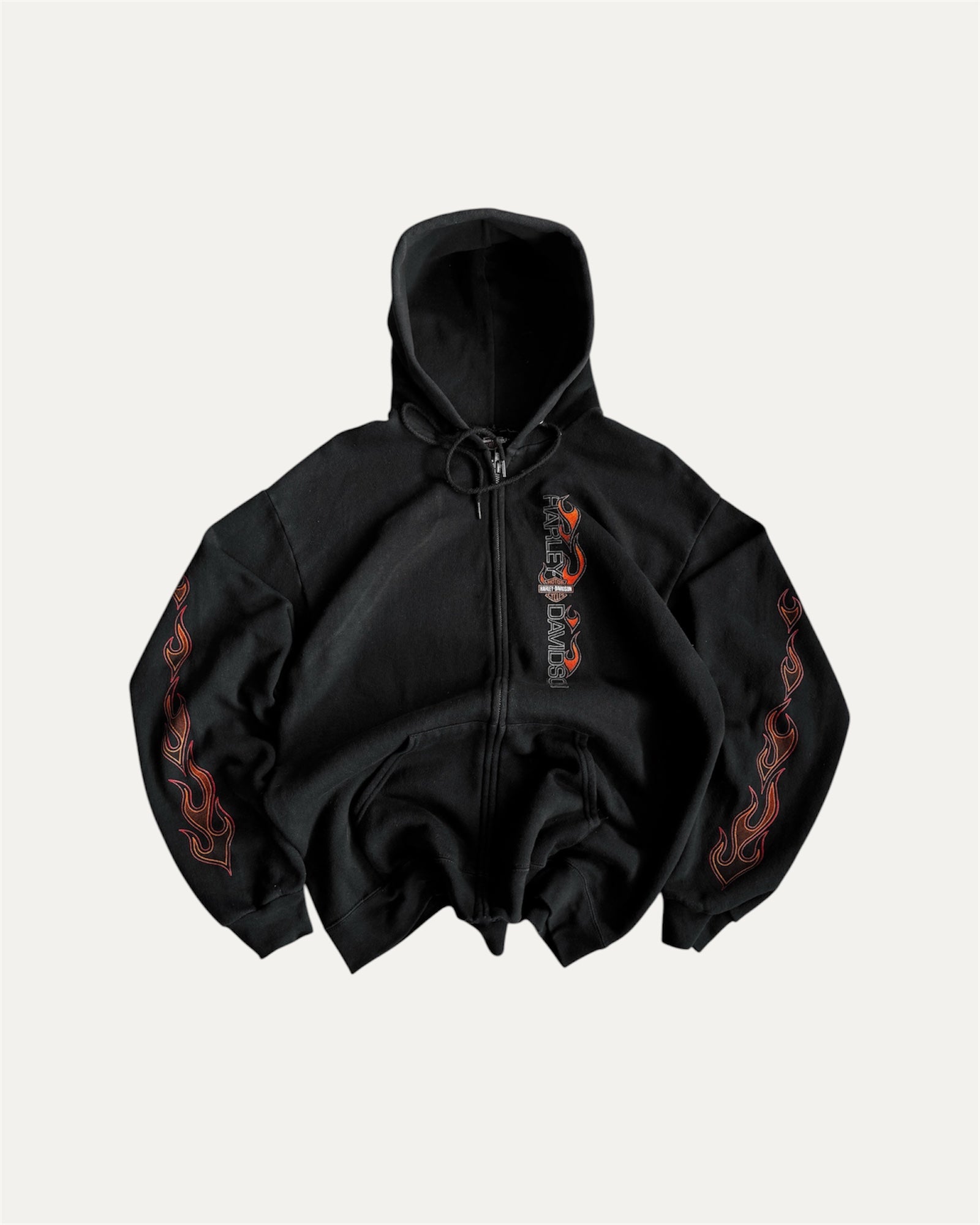 (M-L) Vintage Harley Davidson Flames Hoodie Full Zip
