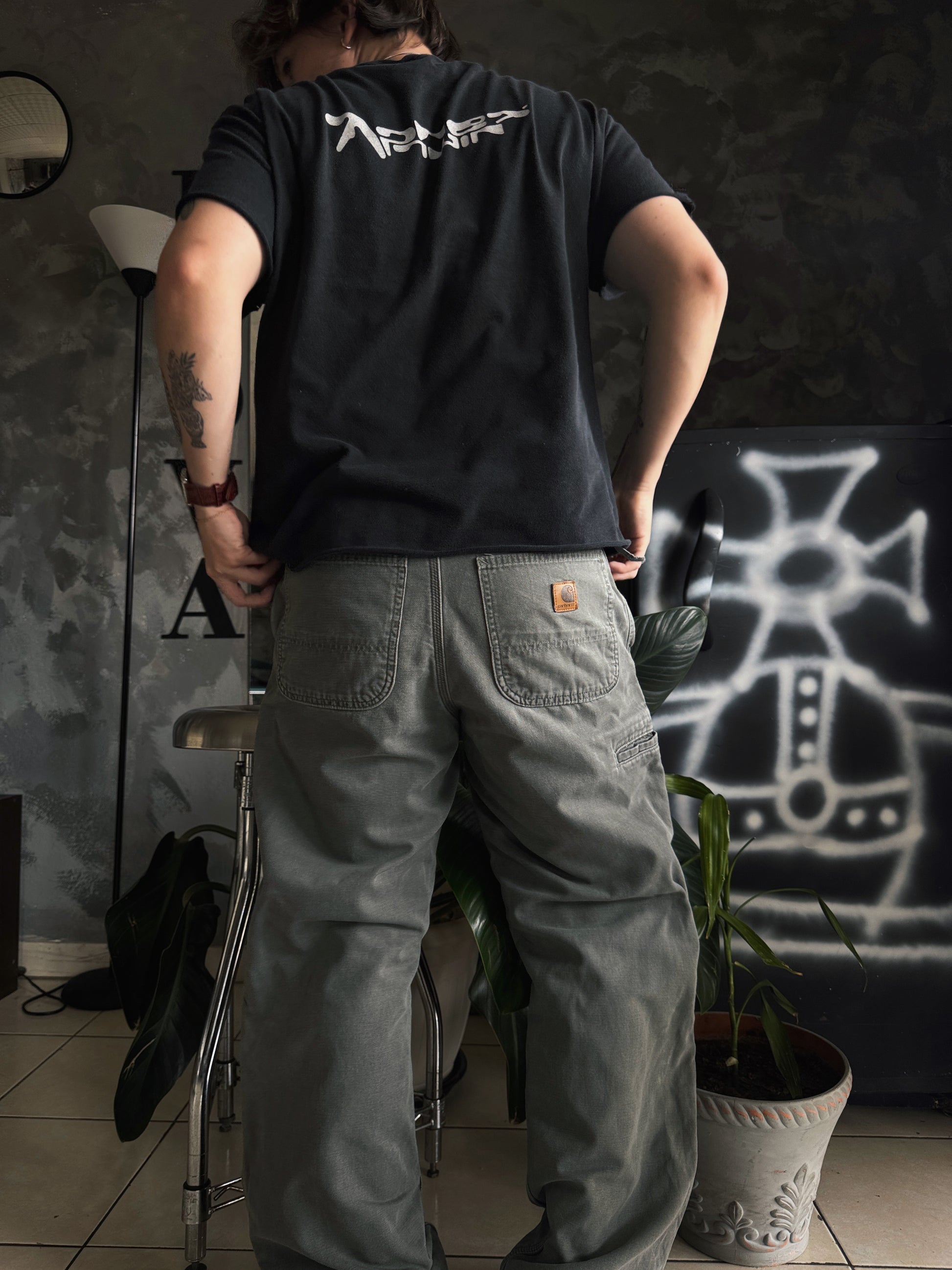 VINTAGE CARHARTT OLIVE GREEN FADED PANTS - 32x30