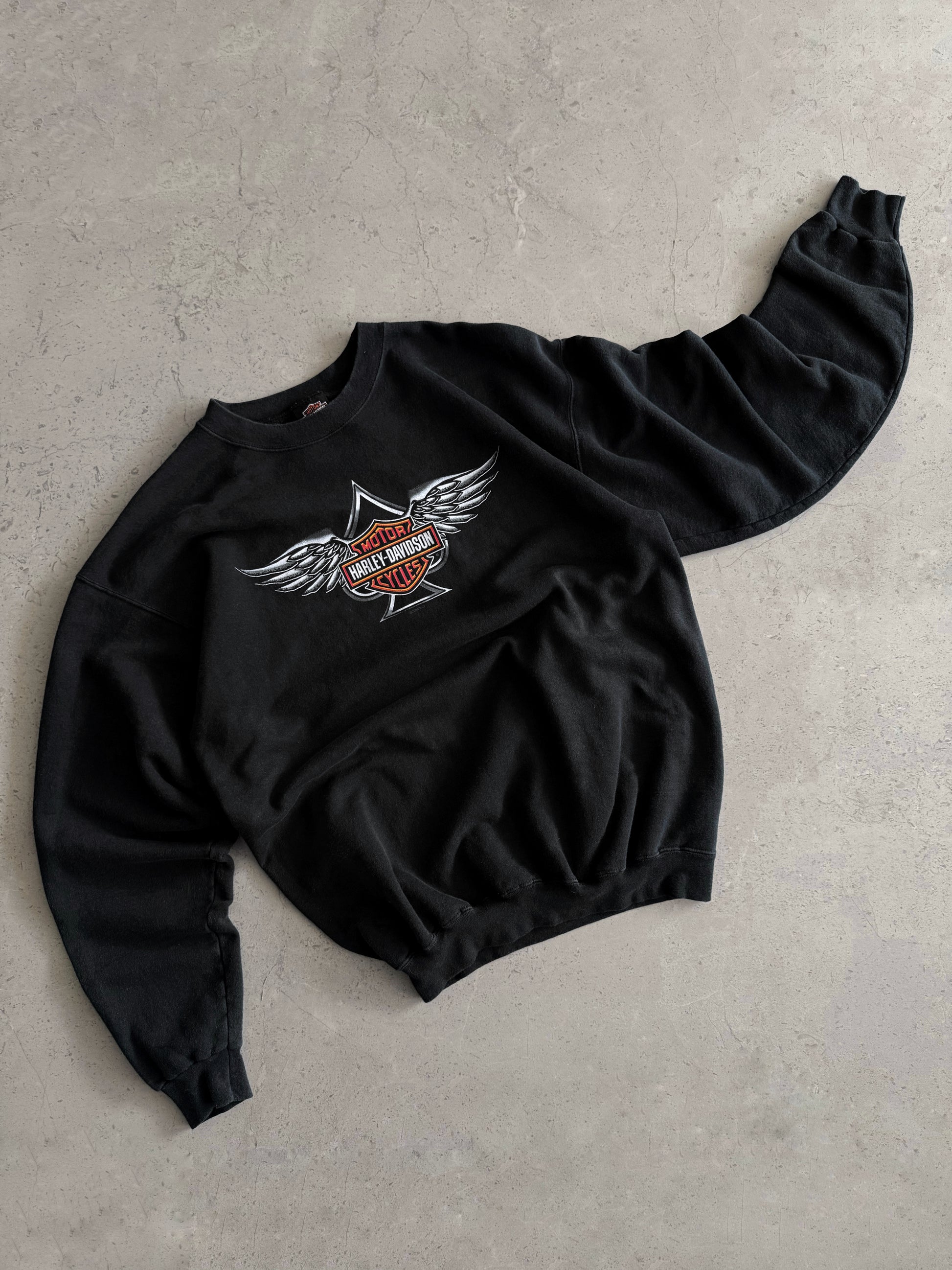 (BOXY M) VINTAGE HARLEY DAVIDSON THUNDER FLAMES CREWNECK