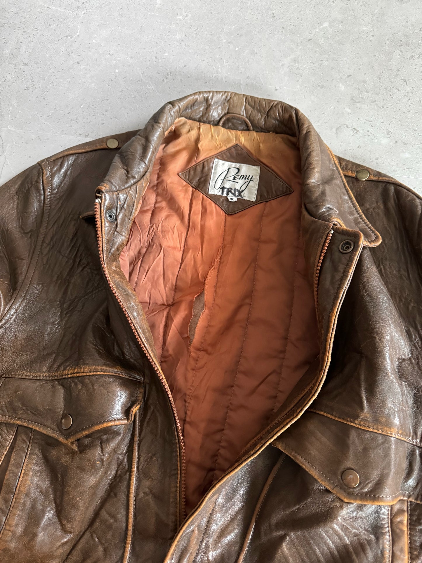 (M) 90’s Vintage Remy Leather Brown Bomber Jacket Pilot