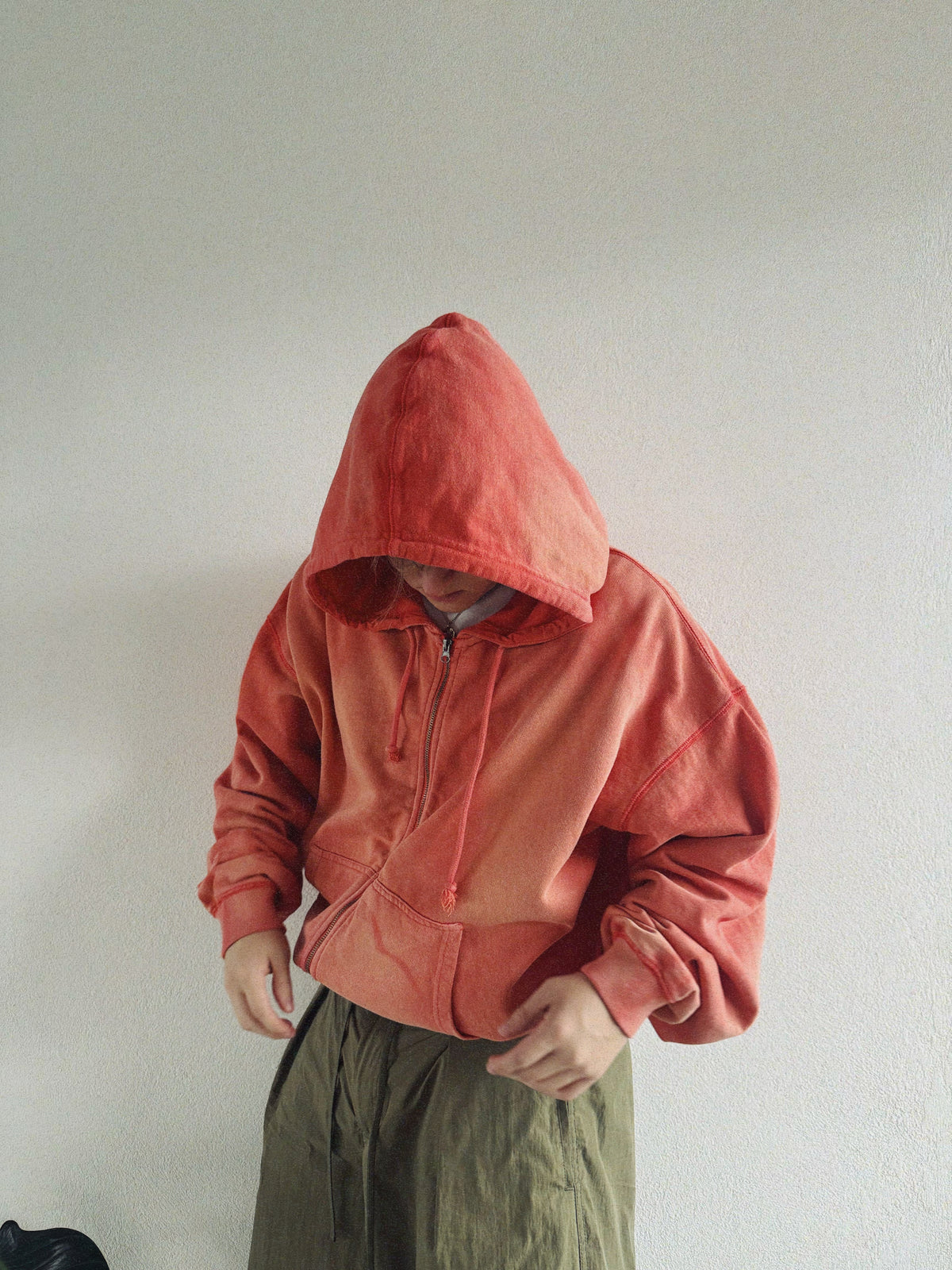 (L) BEAUTIFUL SUN FADED RED HOODIE FULL ZIP