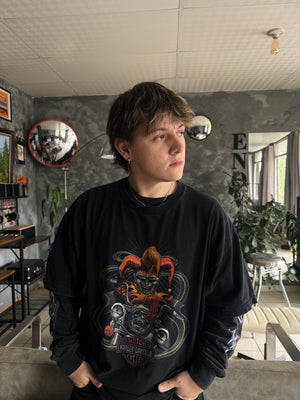 (L/XL) HARLEY DAVIDSON JESTER CLOWN BIKER TEE