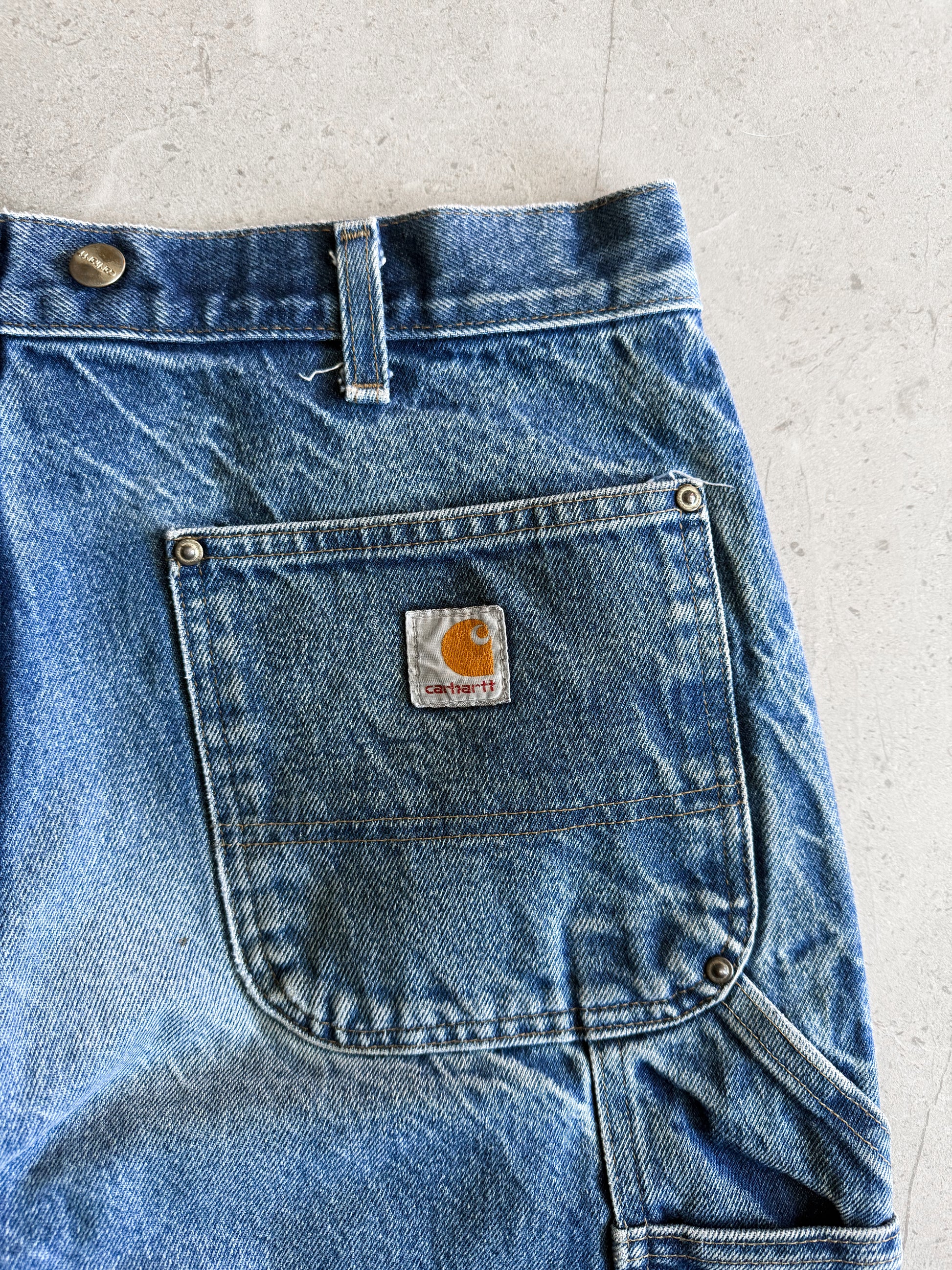VINTAGE CARHARTT FADED BLUE DENIM DOUBLE KNEE PANTS - 34x30