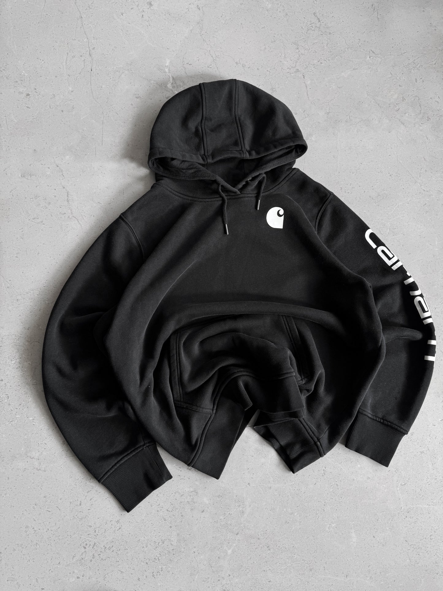 (FIT L) CARHARTT LOGO BLACK HOODIE