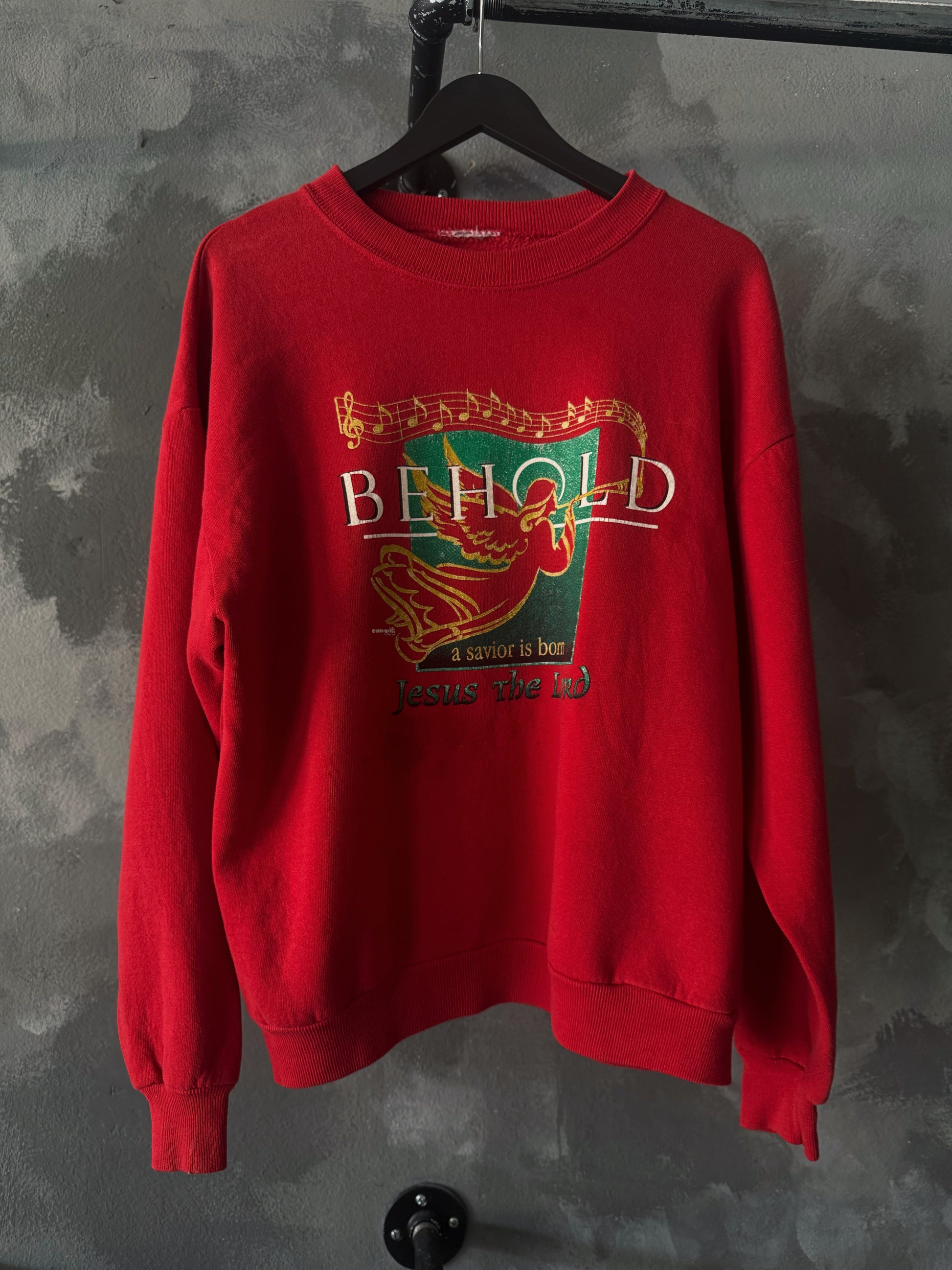 (L) 90’S VINTAGE JESUS THE LORD “BEHOLD A SAVIOUR IS BORN” CREWNECK