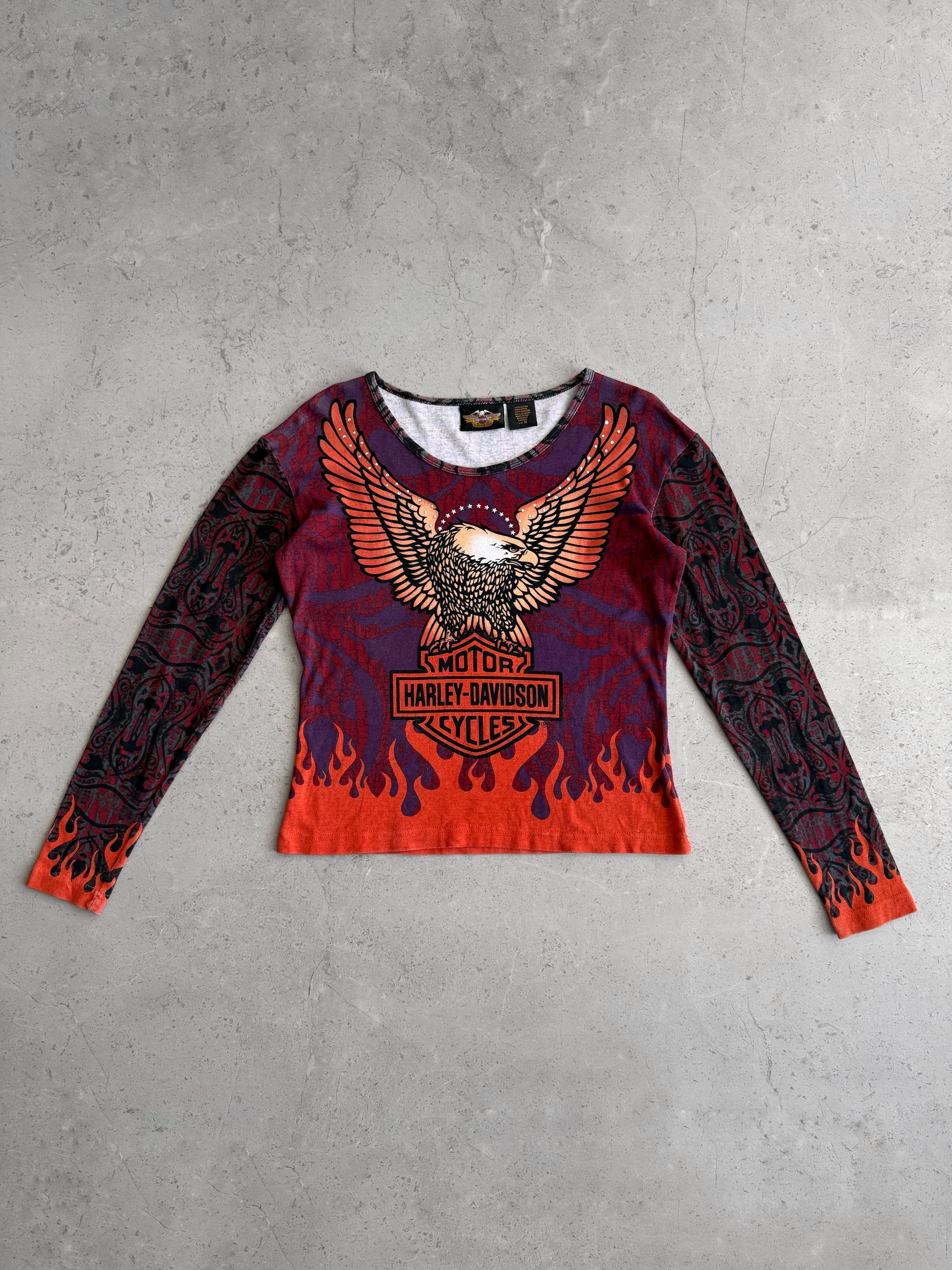 (M) VINTAGE Y2K HARLEY DAVIDSON FLAMES AOP LONG SLEEVE