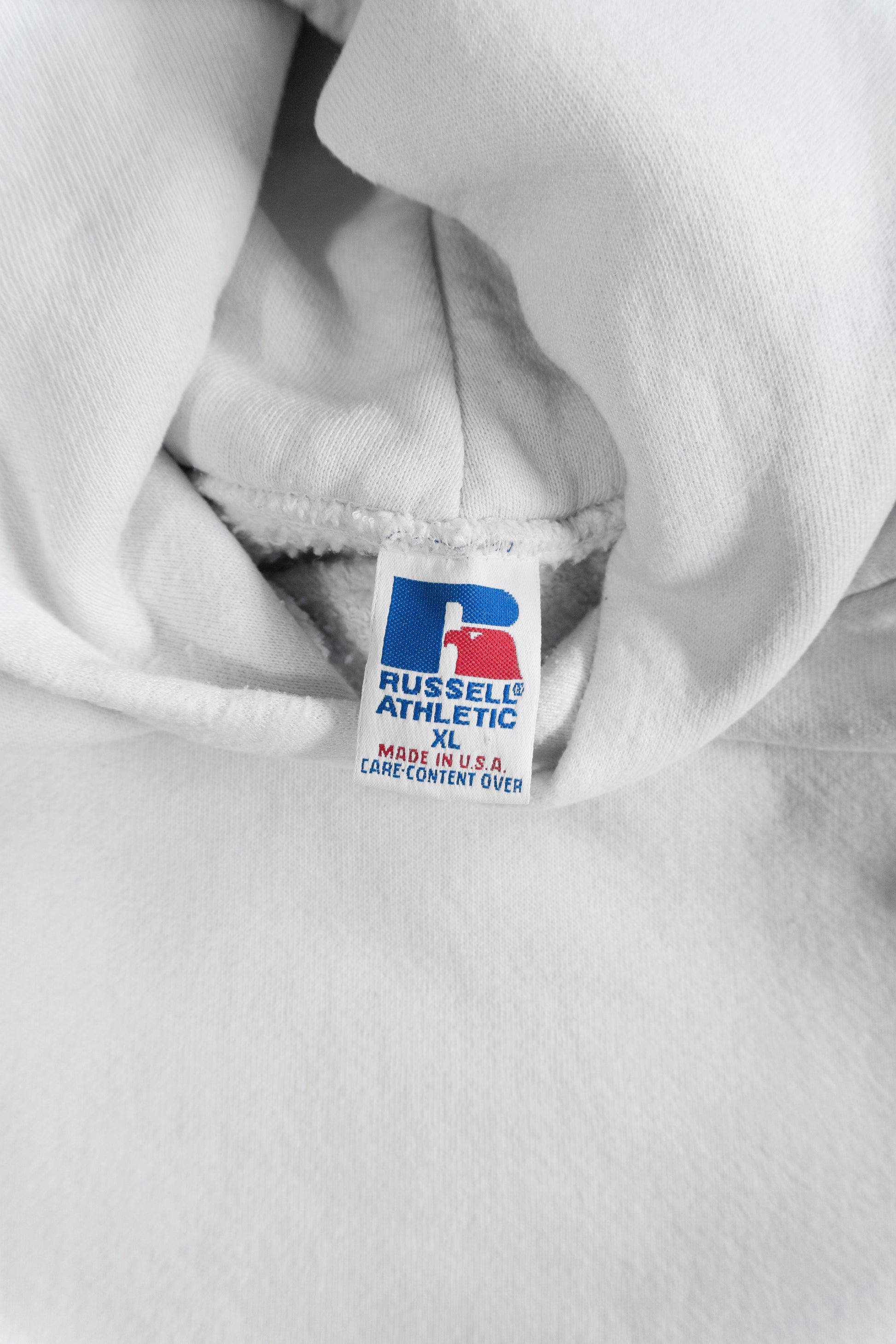 (BOXY L) 90’S VINTAGE RUSSELL MADE IN USA WHITE HOODIE