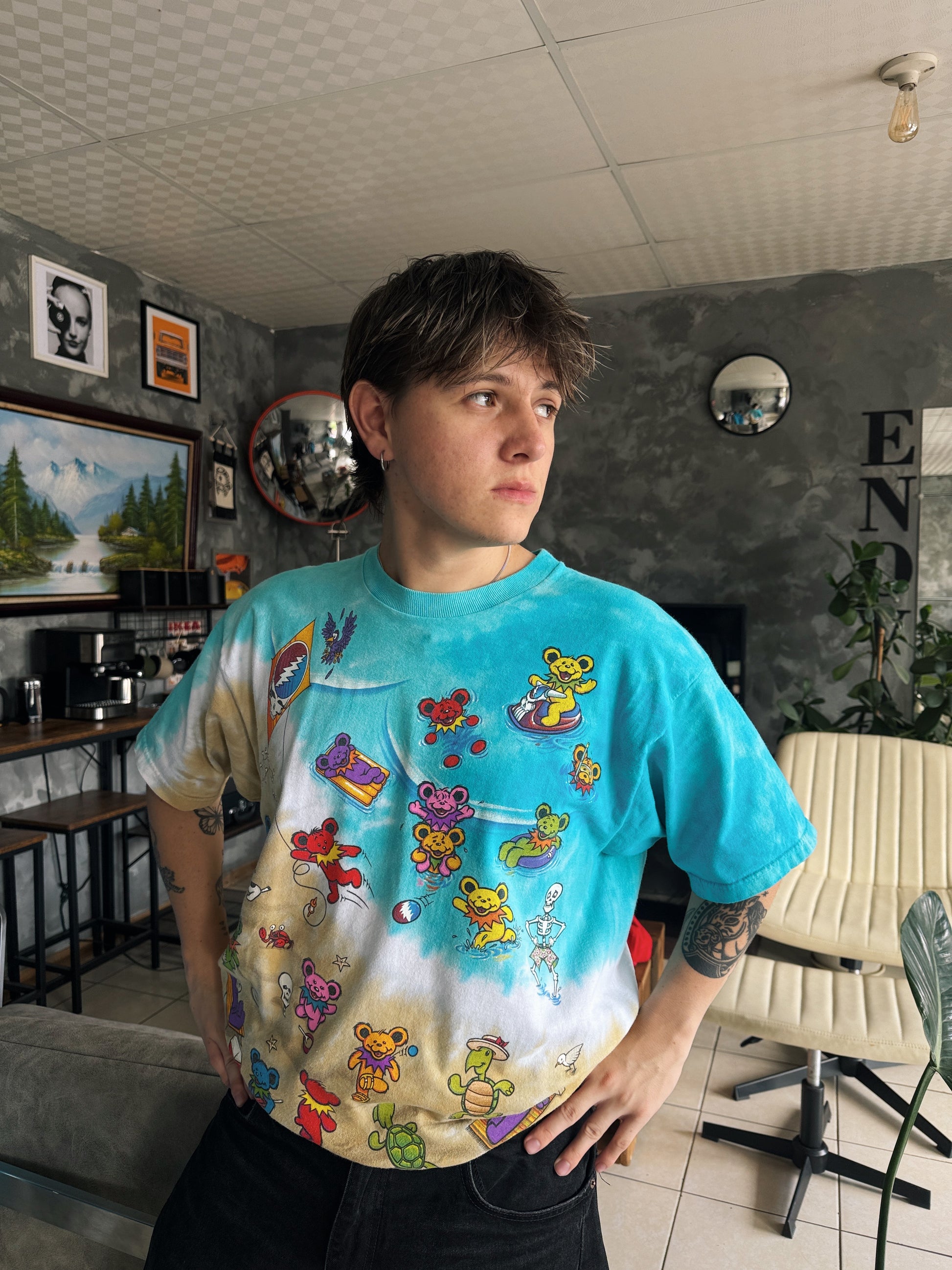 (L) 90’S VINTAGE GRATEFUL DEAD BEACH LIQUID BLUE TIE DYE TEE