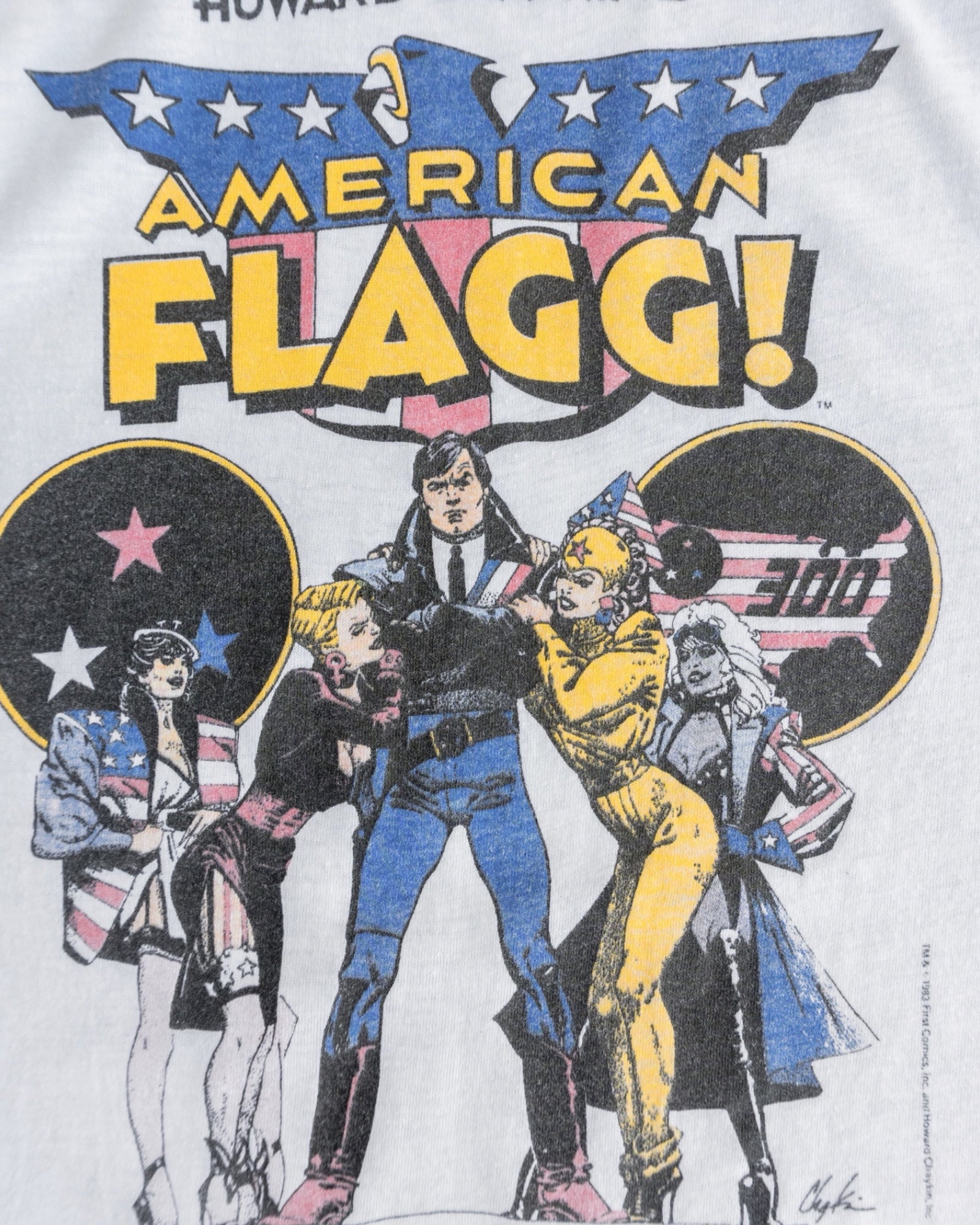 (S) 80’S VINTAGE HOWARD CHAYKIN’S AMERICAN FLAGG COMIC RINGER TEE