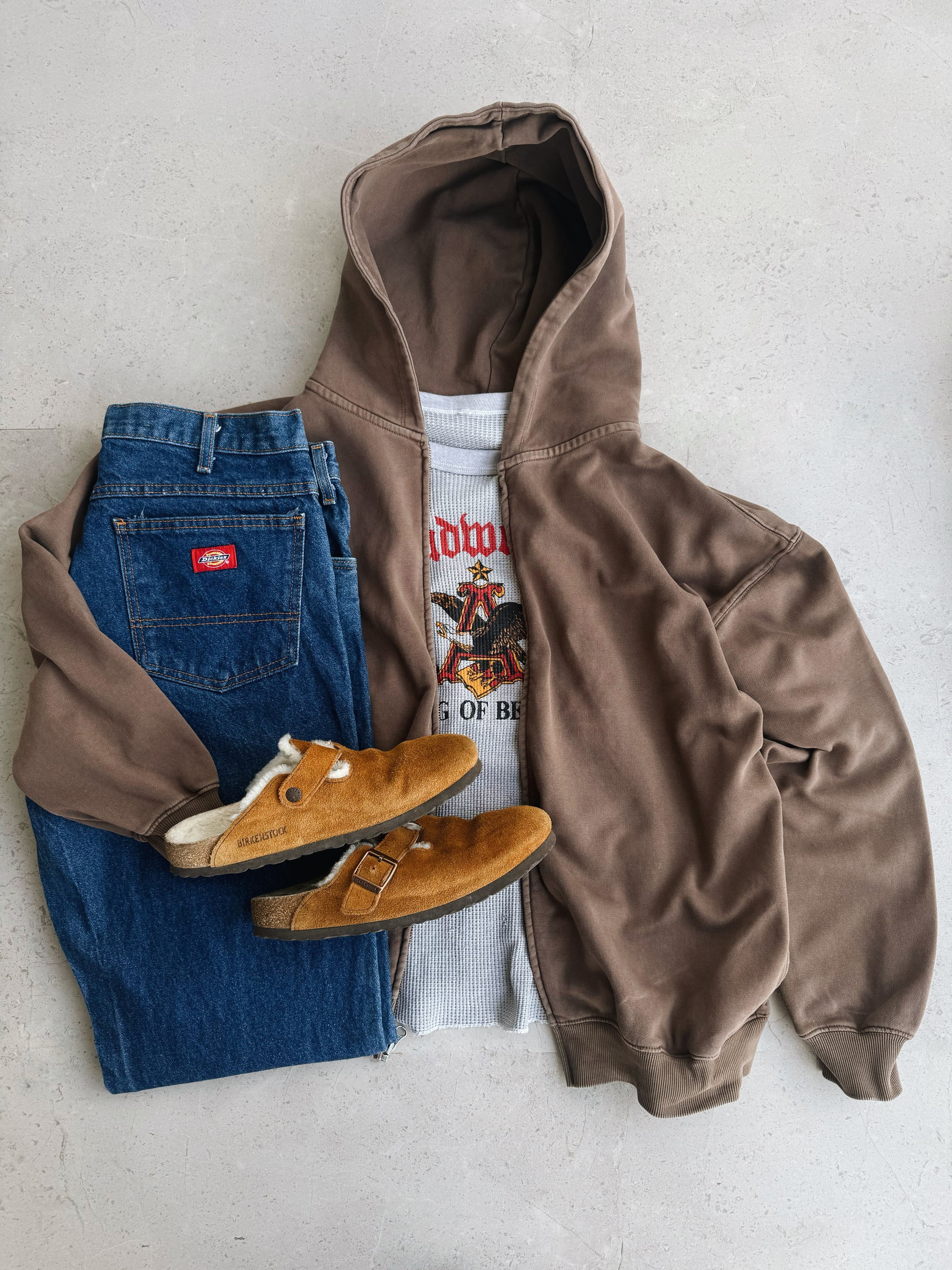 (M) SUNFADED BROWN HOODIE FULL ZIP