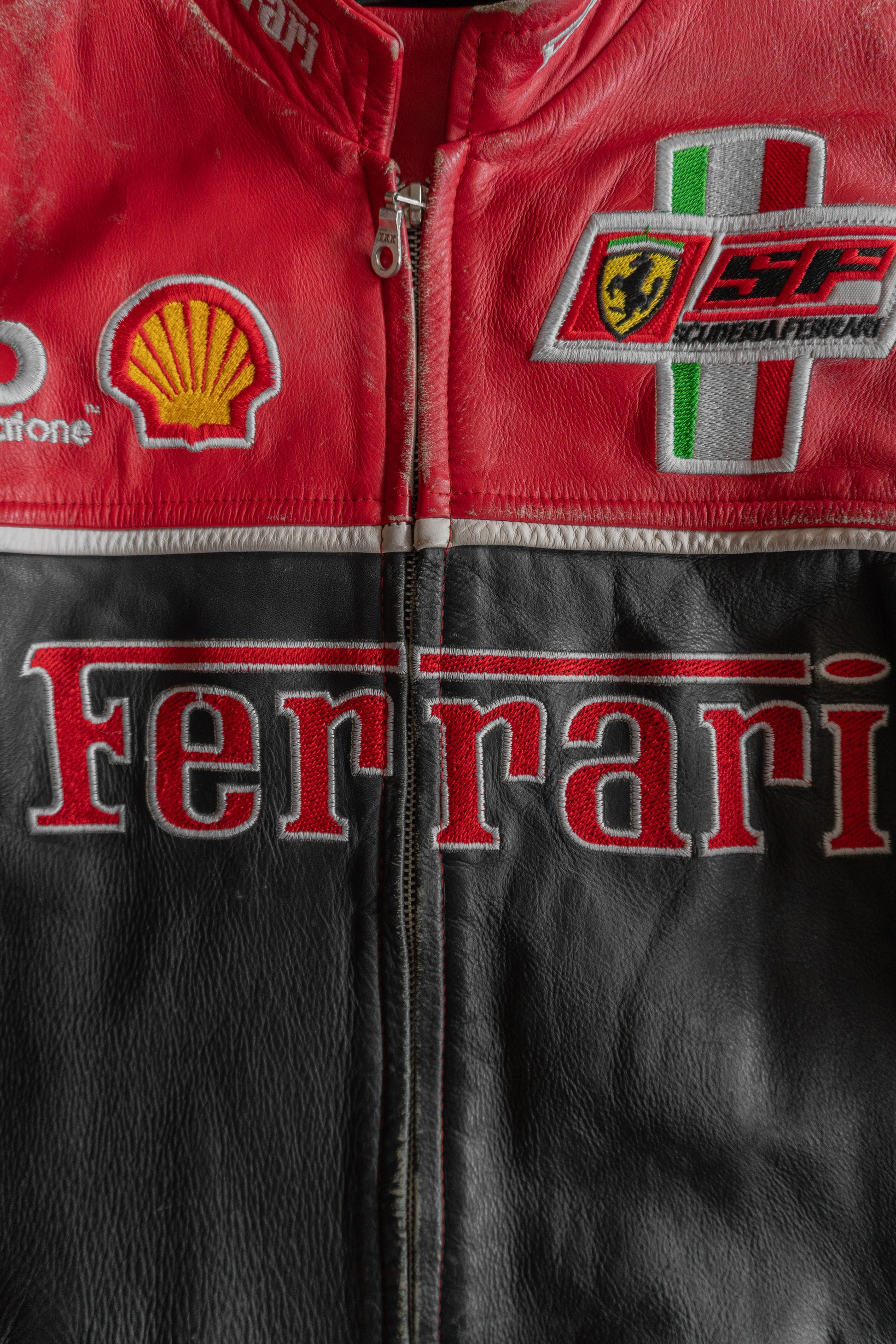 (M) 1990’S VINTAGE FERRARI RACING LEATHER JACKET