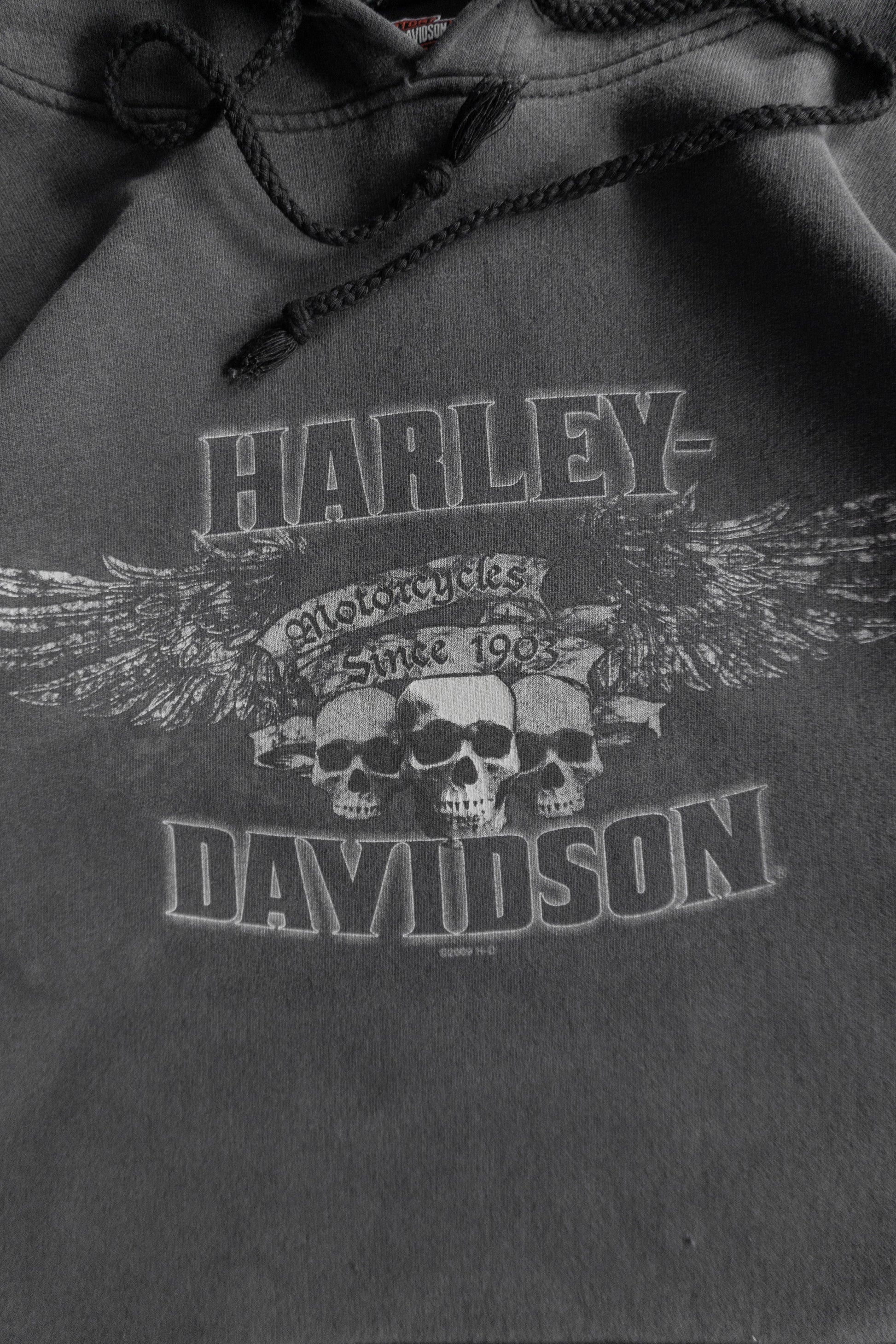 (L) VINTAGE HARLEY DAVIDSON SKULL FADED HOODIE