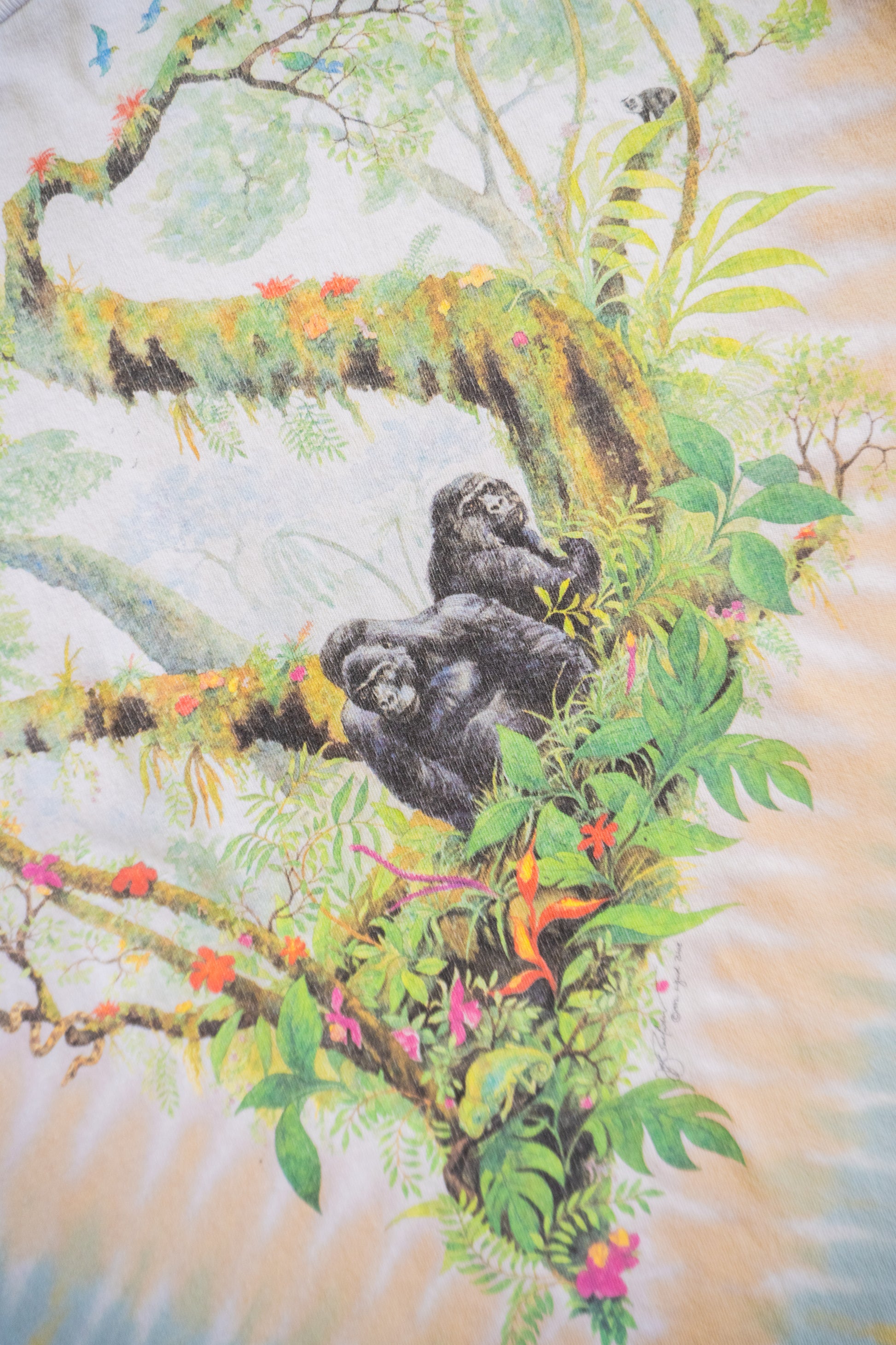 (XL) 90’S VINTAGE LIQUID BLUE JUNGLE TIE DYE GORILLA TEE