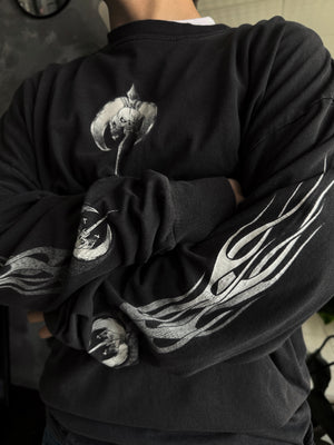 (XL) VINTAGE SKULL FLAMES FADED LONG SLEEVE