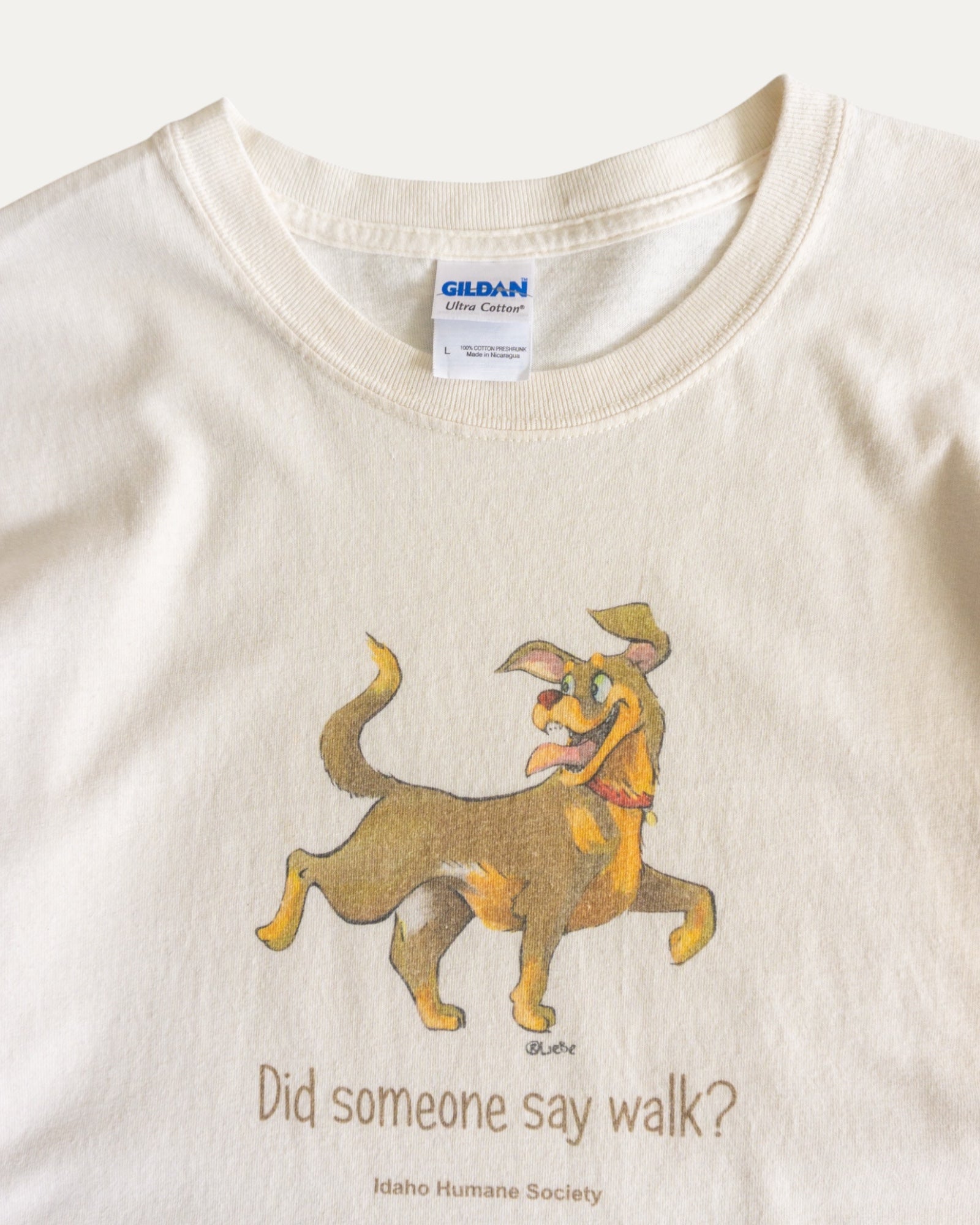 (L) VINTAGE “DID SOMEONE SAY WALK?” DOG ART TEE