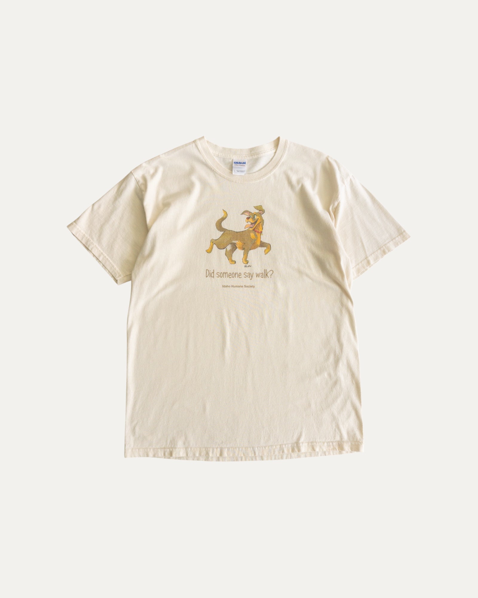 (L) VINTAGE “DID SOMEONE SAY WALK?” DOG ART TEE