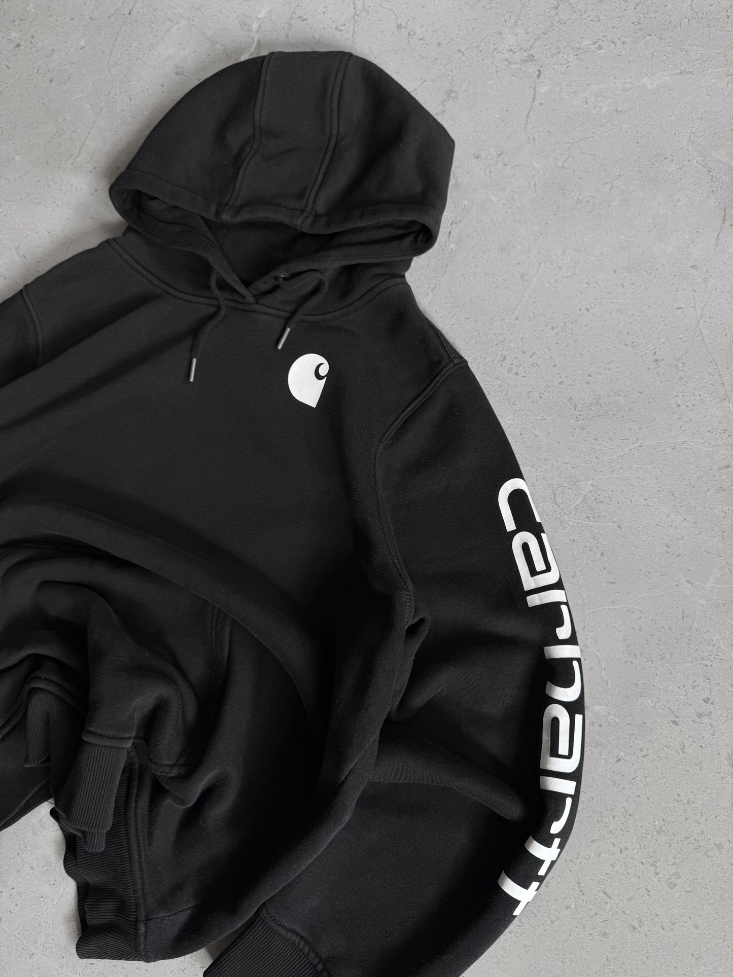 (FIT L) CARHARTT LOGO BLACK HOODIE