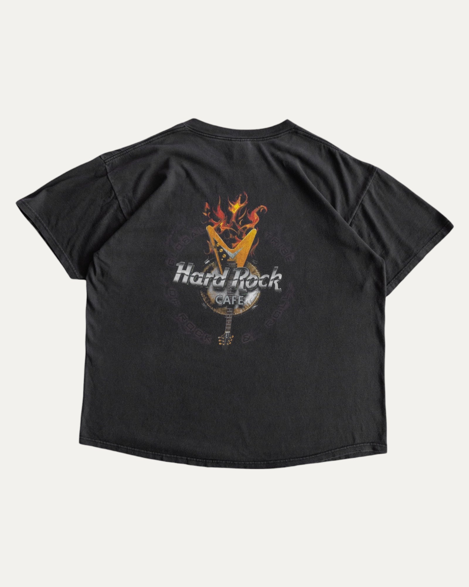(XL) 90’S VINTAGE HARD ROCK FLAMES FADED TEE
