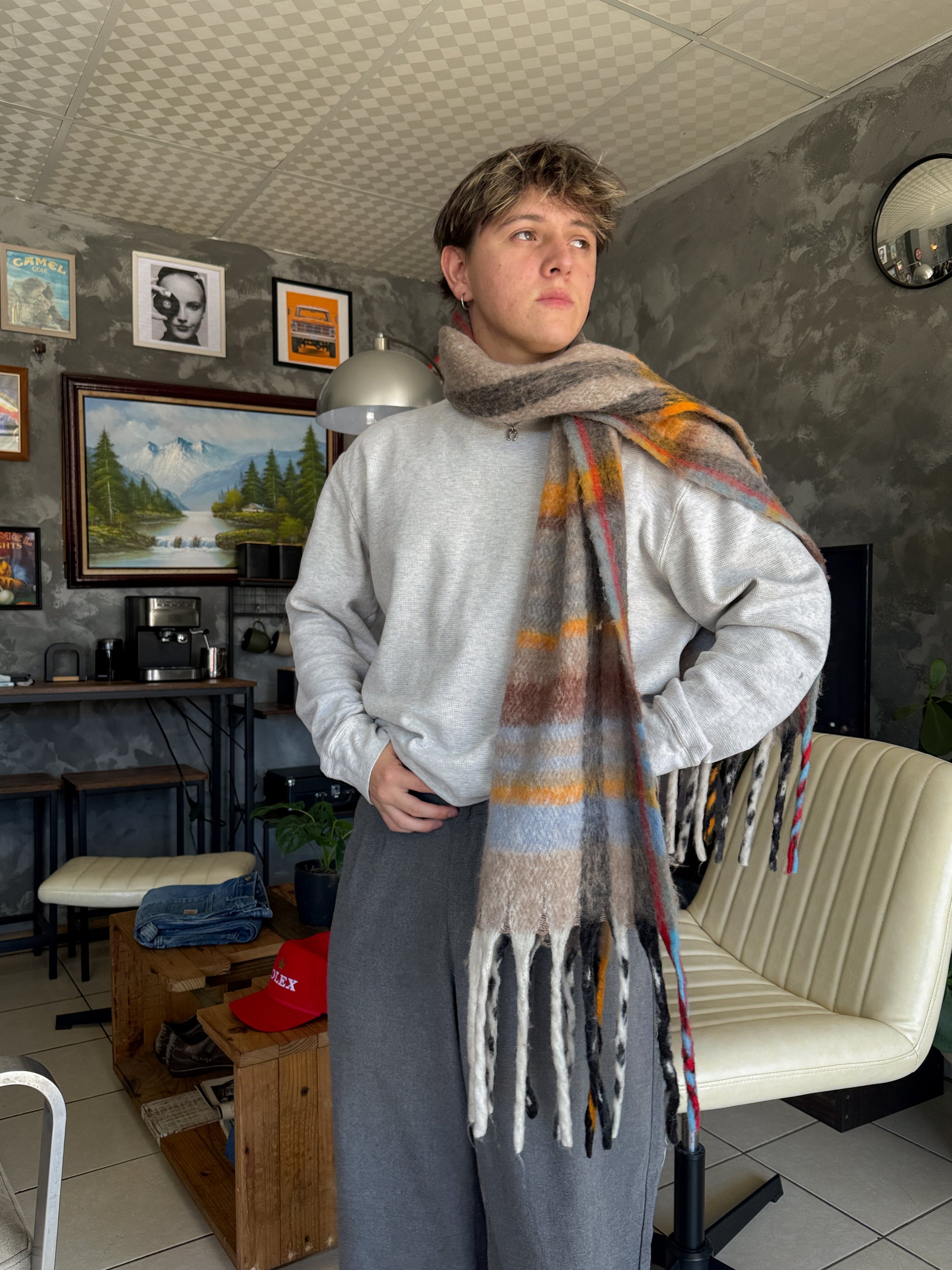 FUZZY PLAID SCARF
