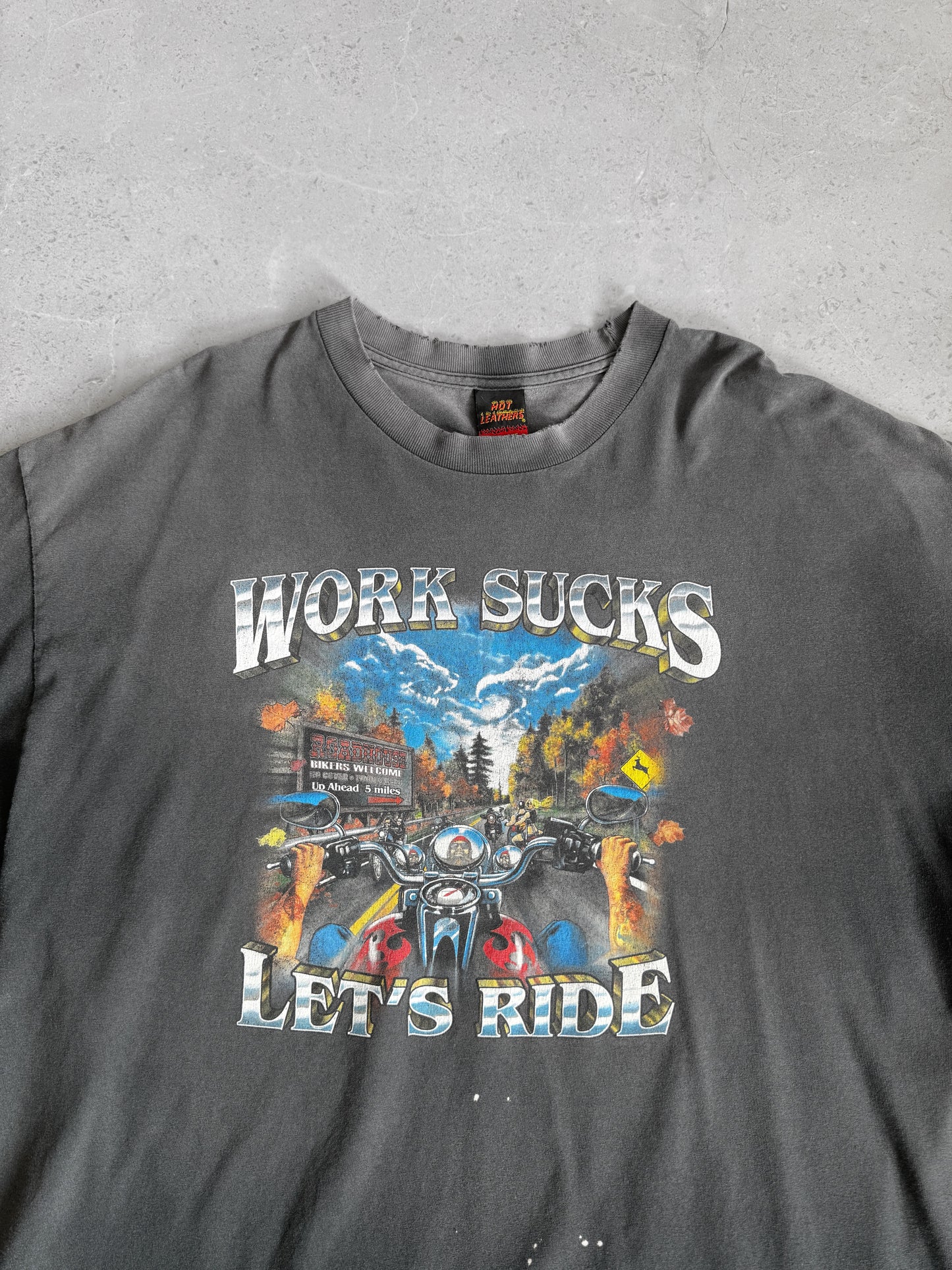 (BOXY XL) 2000’S VINTAGE WORK SUCKS RIDE FADED TEE