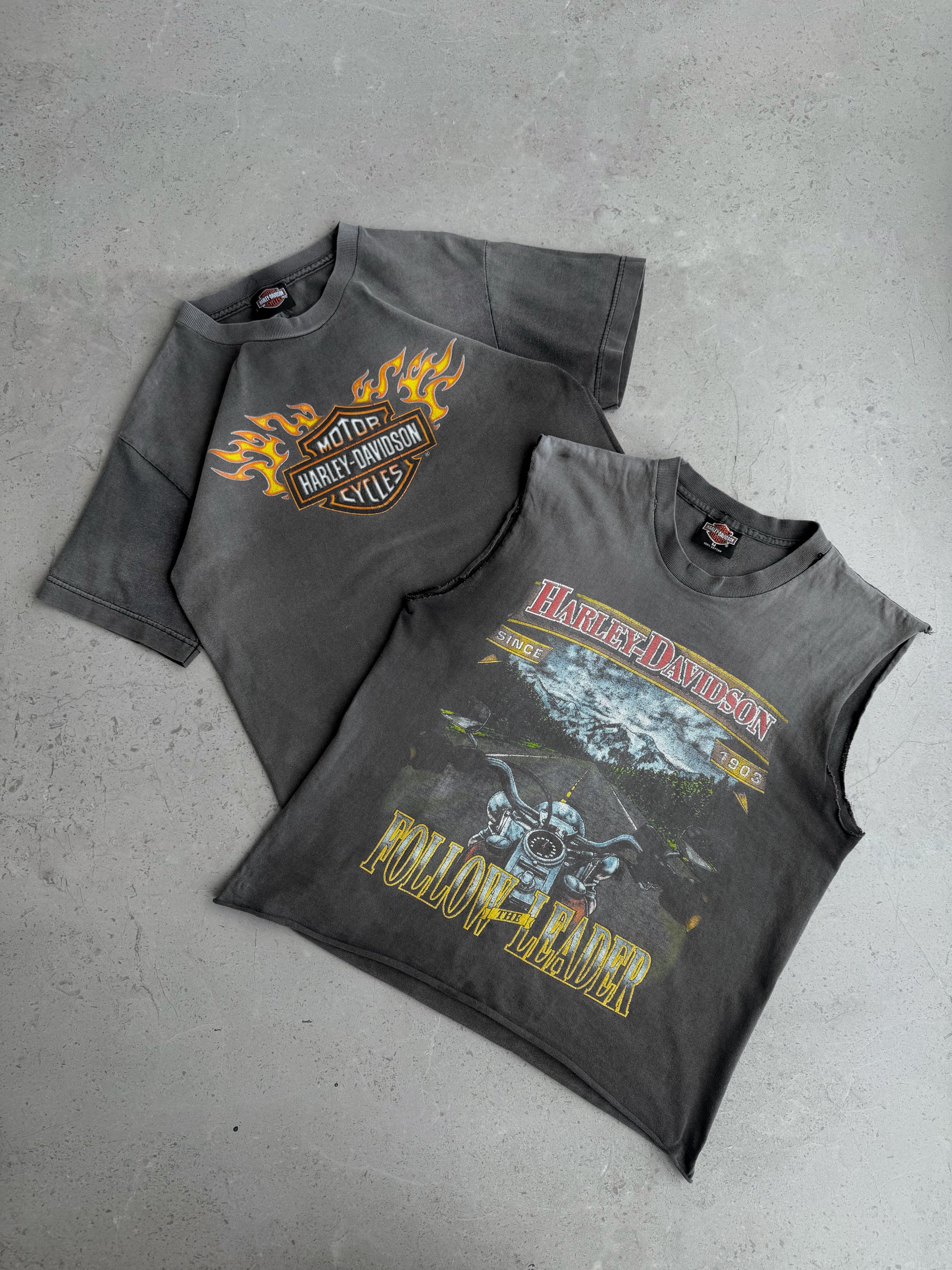 (M) 90’S VINTAGE HARLEY DAVIDSON FOLLOW LEADER SUN FADED TANK TOP