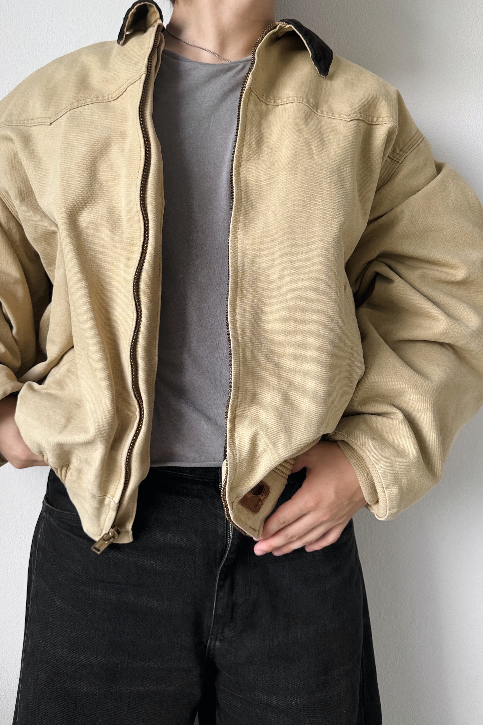 (XL) VINTAGE CARHARTT FADED CREAM SANTA FE JACKET