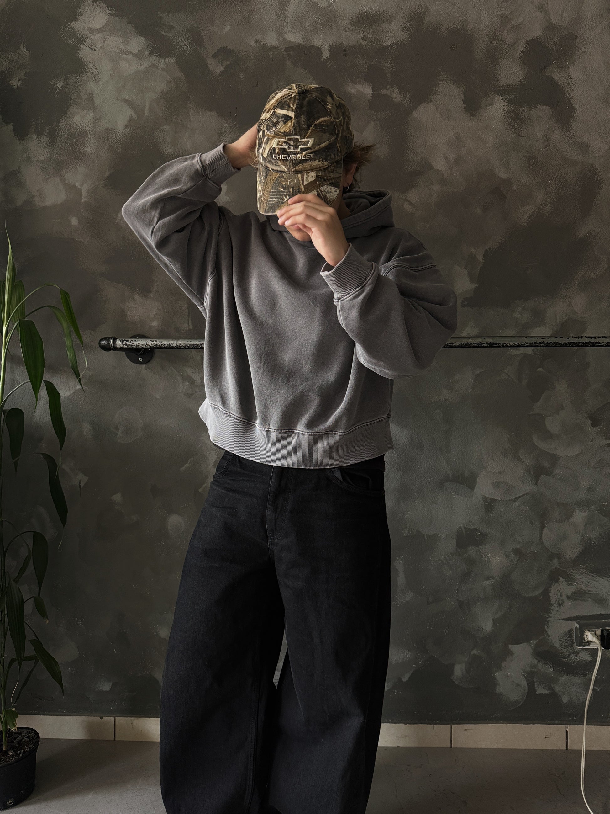 (BOXY M) GRAY FADED BOXY HOODIE