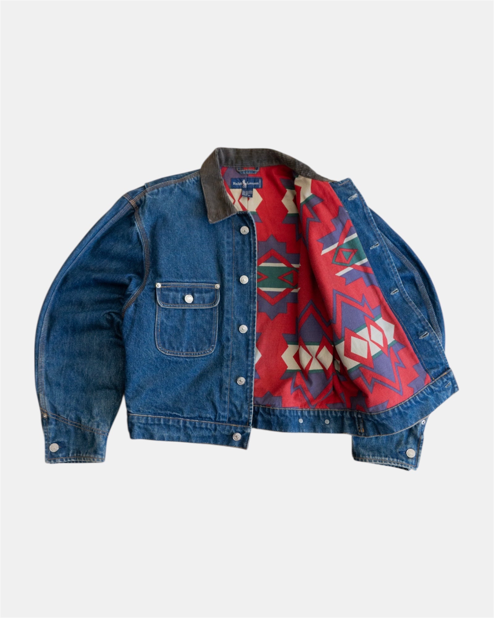 (M) 1990’S RARE PIECE VINTAGE RALPH LAUREN  DENIM AZTEC JACKET