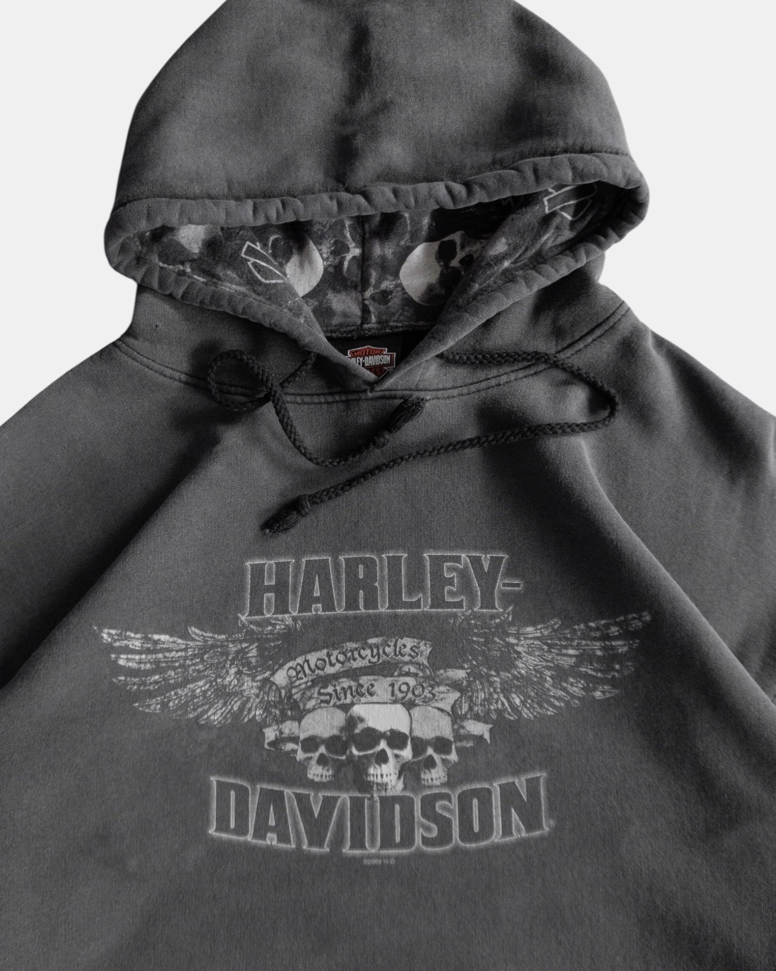 (L) VINTAGE HARLEY DAVIDSON SKULL FADED HOODIE