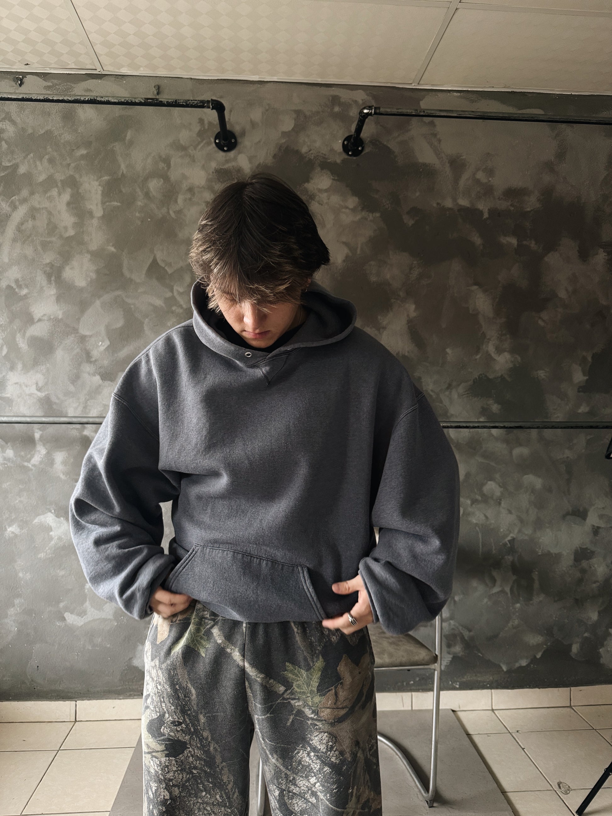 (XXL) RUSSELL GRAY FADED HOODIE