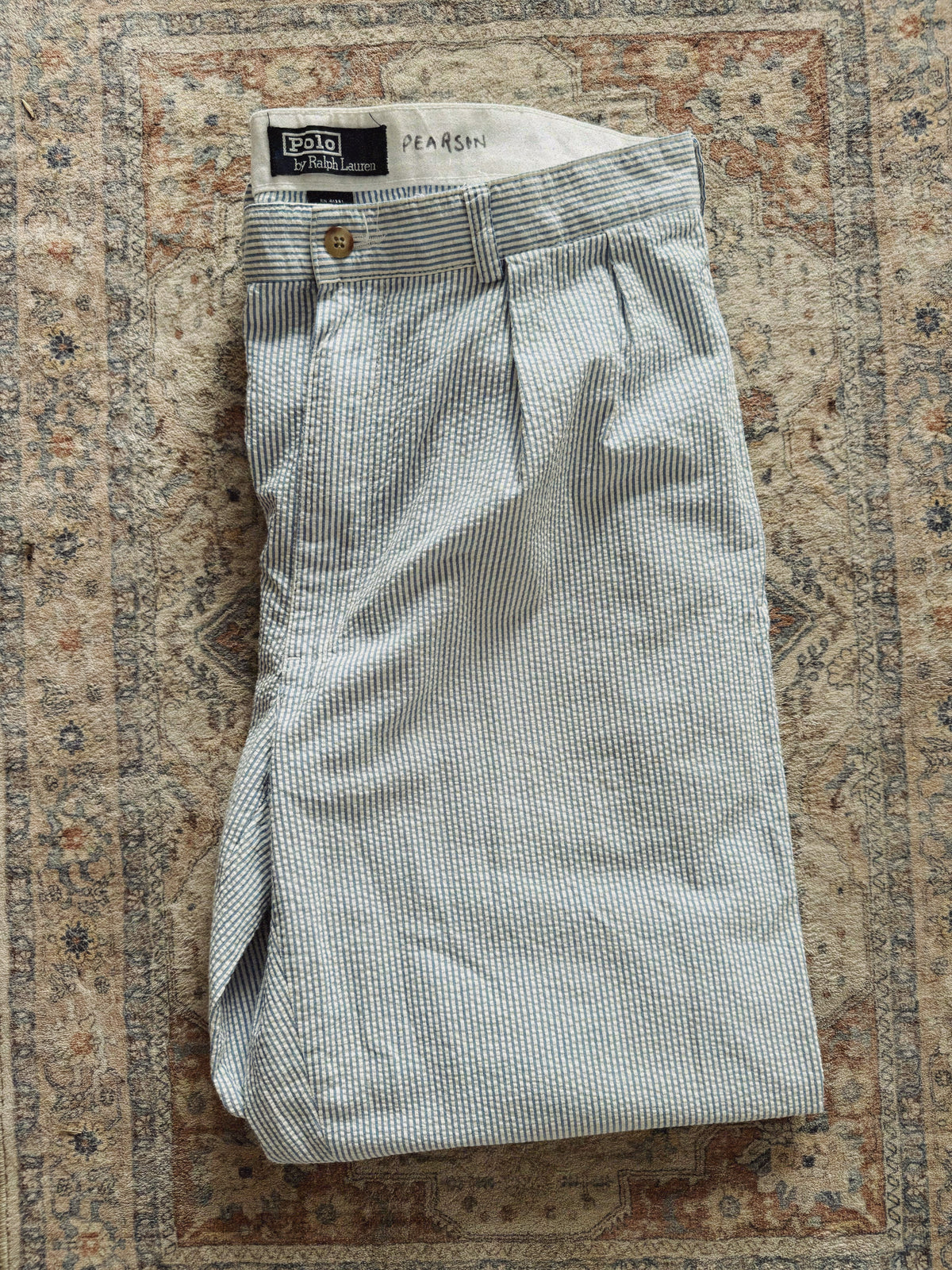 VINTAGE POLO RALPH LAUREN 2 TUCK SEER SUCKER PANTS - 34x32