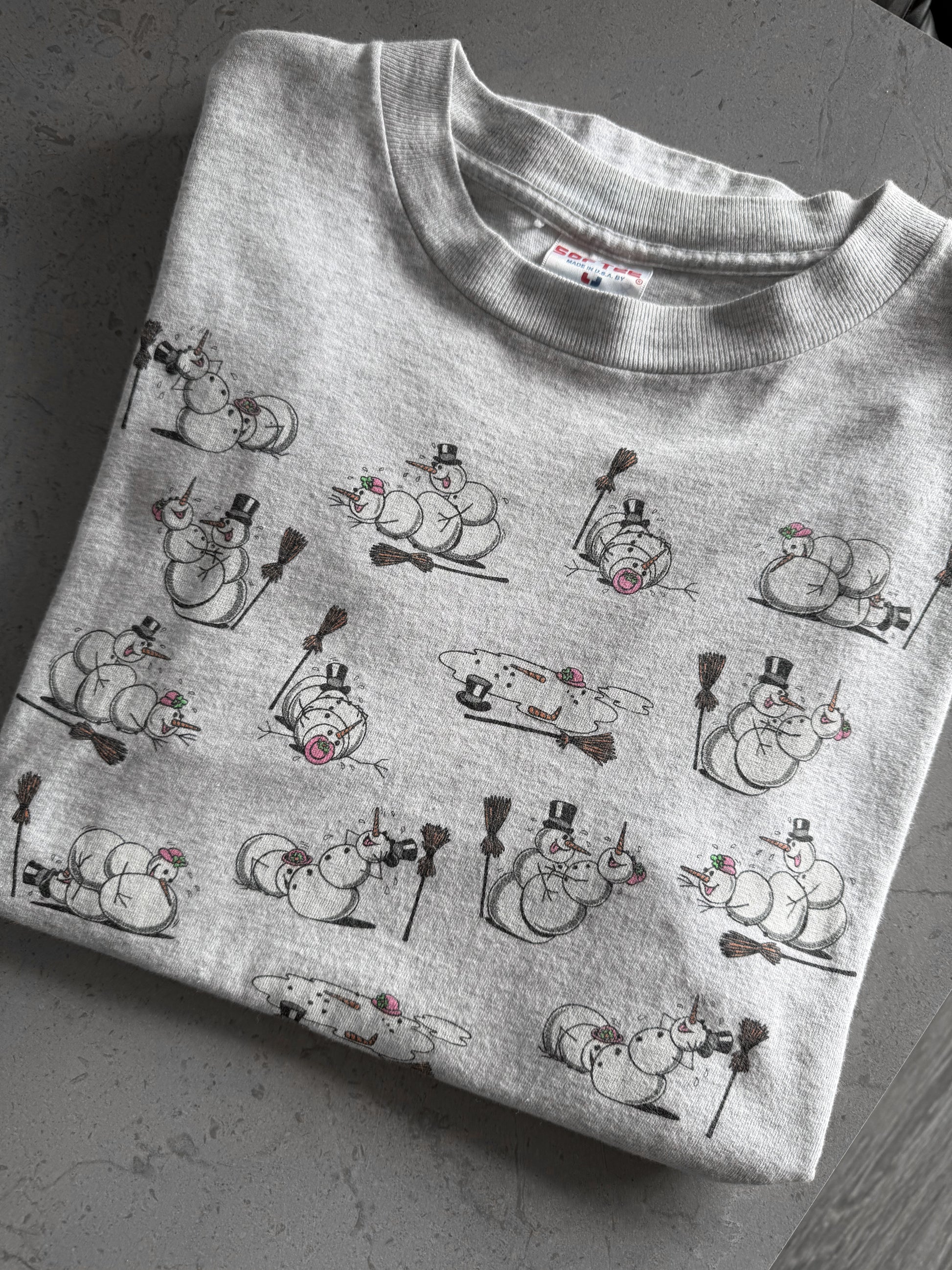 (L) 1992 VINTAGE DOUBLE SIDED SEX POSITIONS SNOWMAN TEE