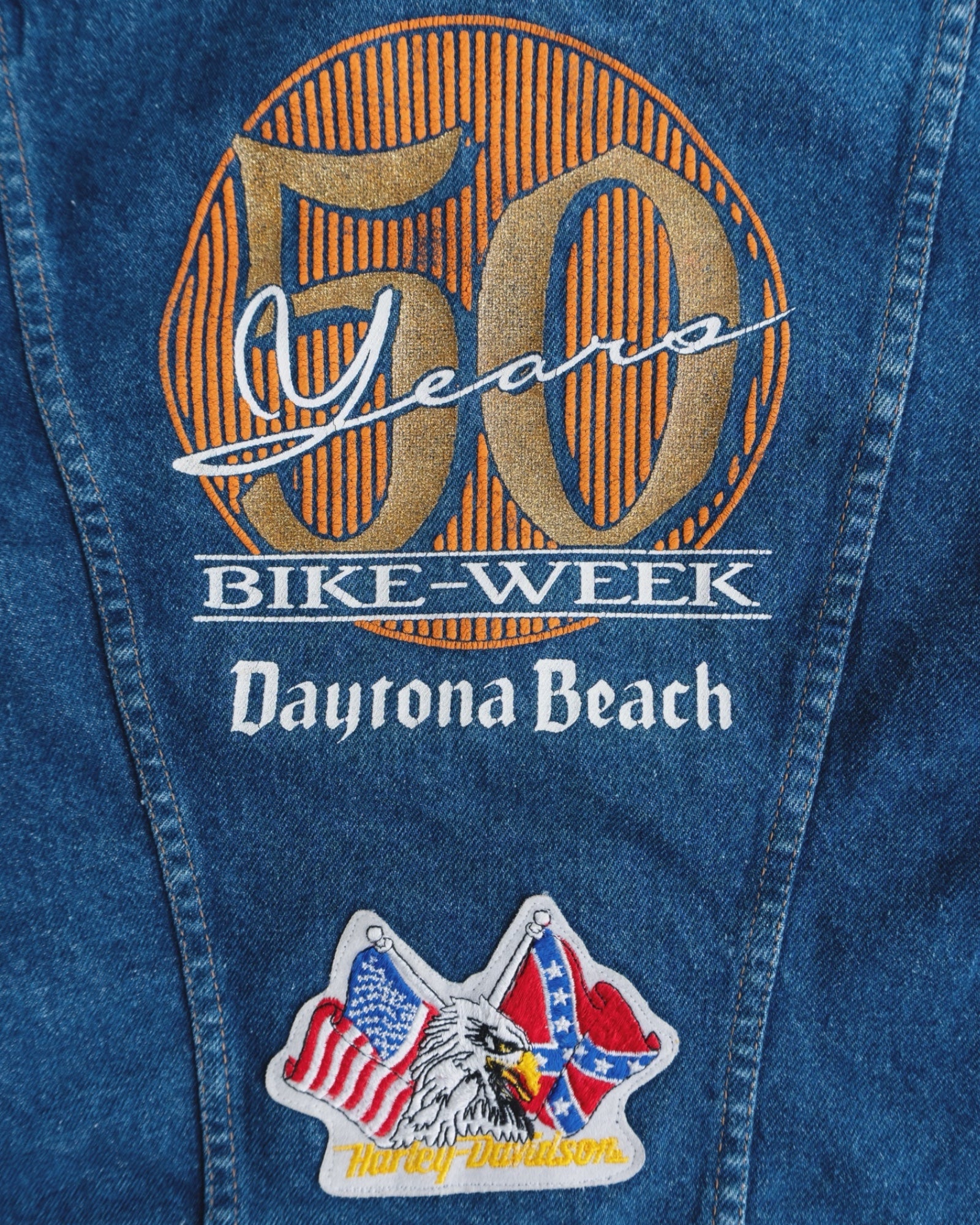 (M) 90’S VINTAGE RUSTLER HARLEY DAVIDSON 50 YEARS DENIM JACKET