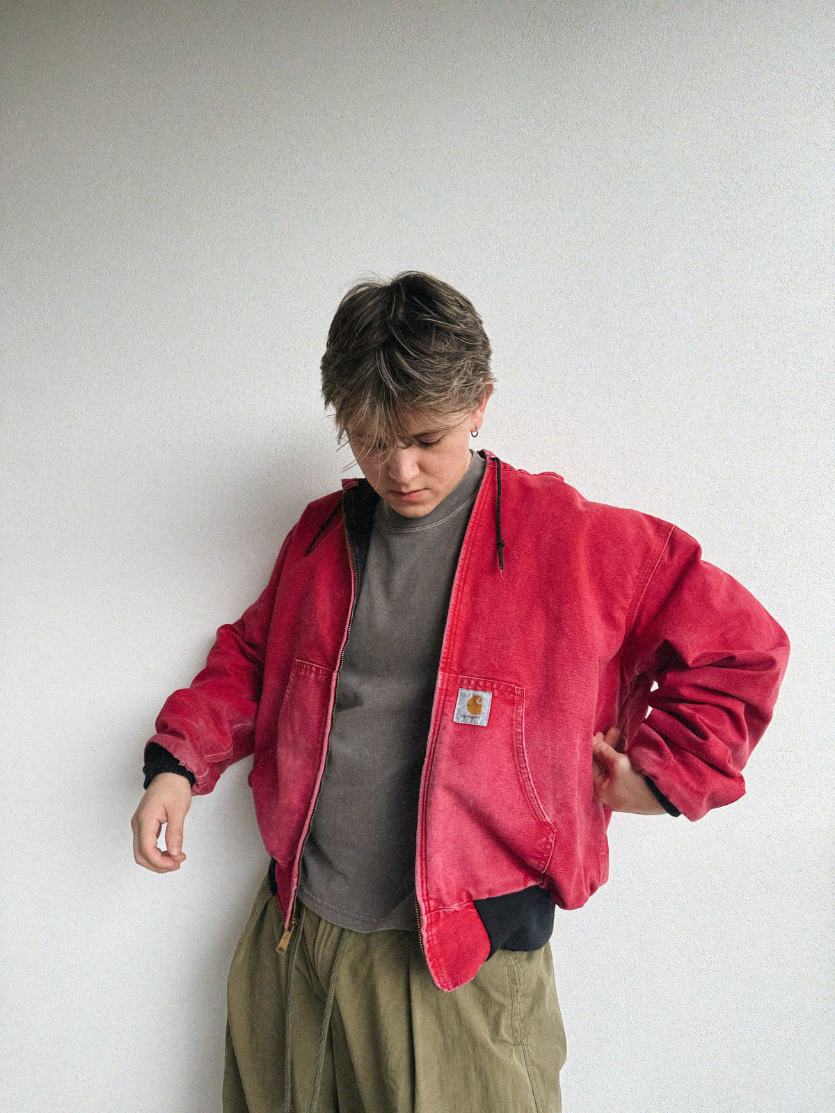 (L) 90’S VINTAGE CARHARTT RED FADED ACTIVE JACKET