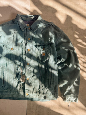 (L) 90’S VINTAGE CARHARTT GREEN TRUCKER DISTRESSED JACKET