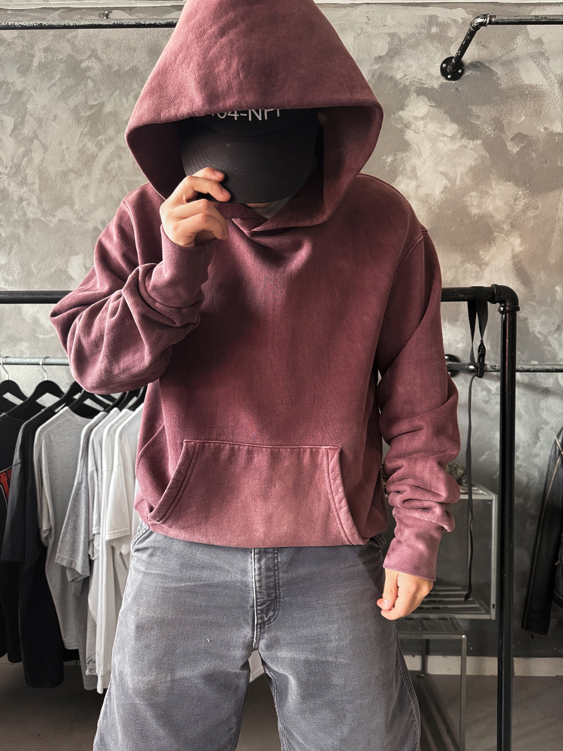 (L) AMAZING FADED WINE BOXY HOODIE