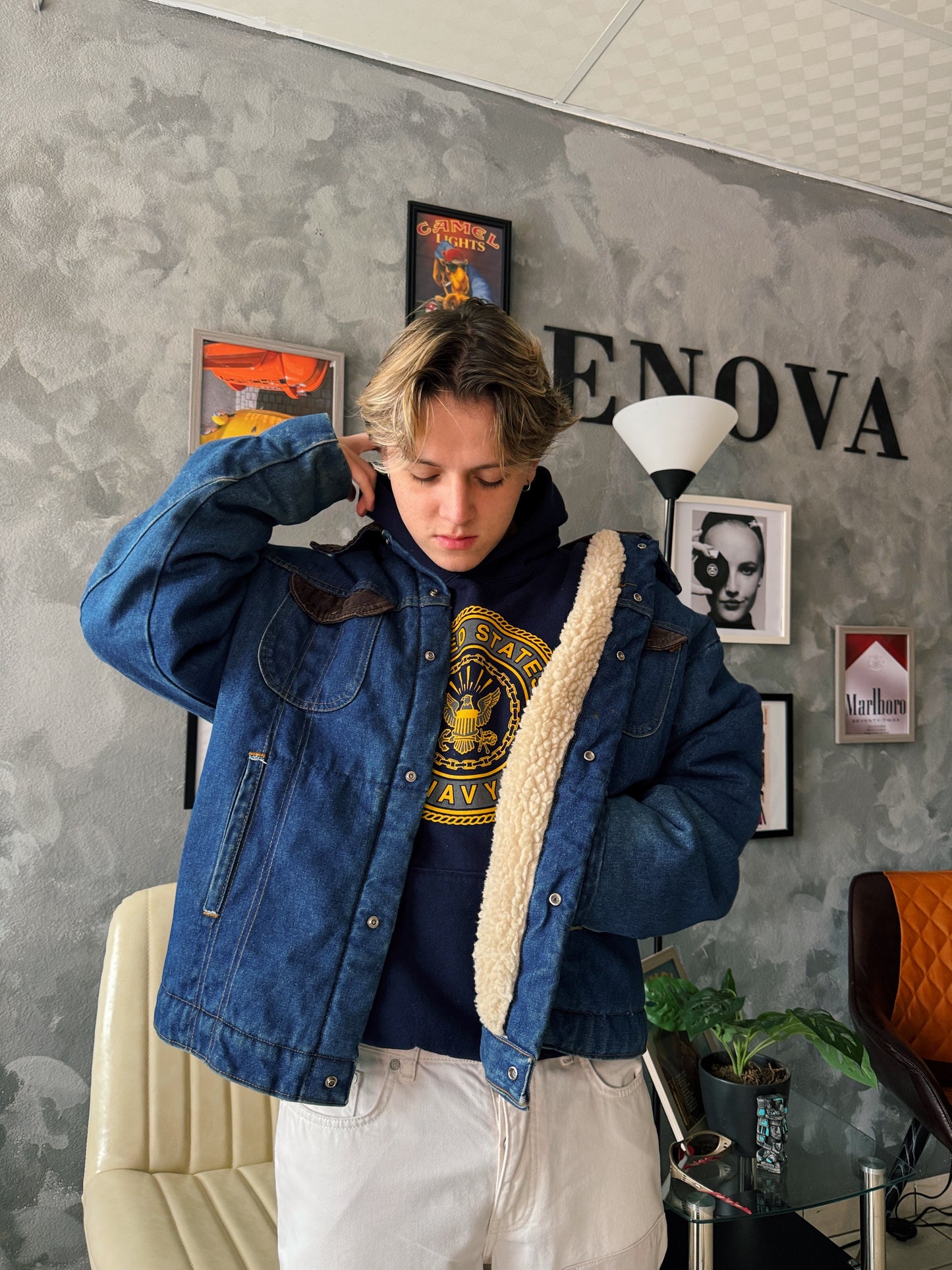 (L-XL) 1970’S VINTAGE KEY DENIM SHERPA JACKET