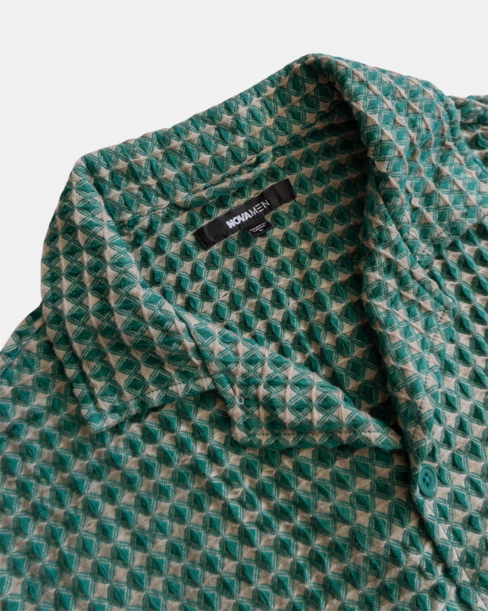 (BOXY L) GREEN TEXTURED SHIRT