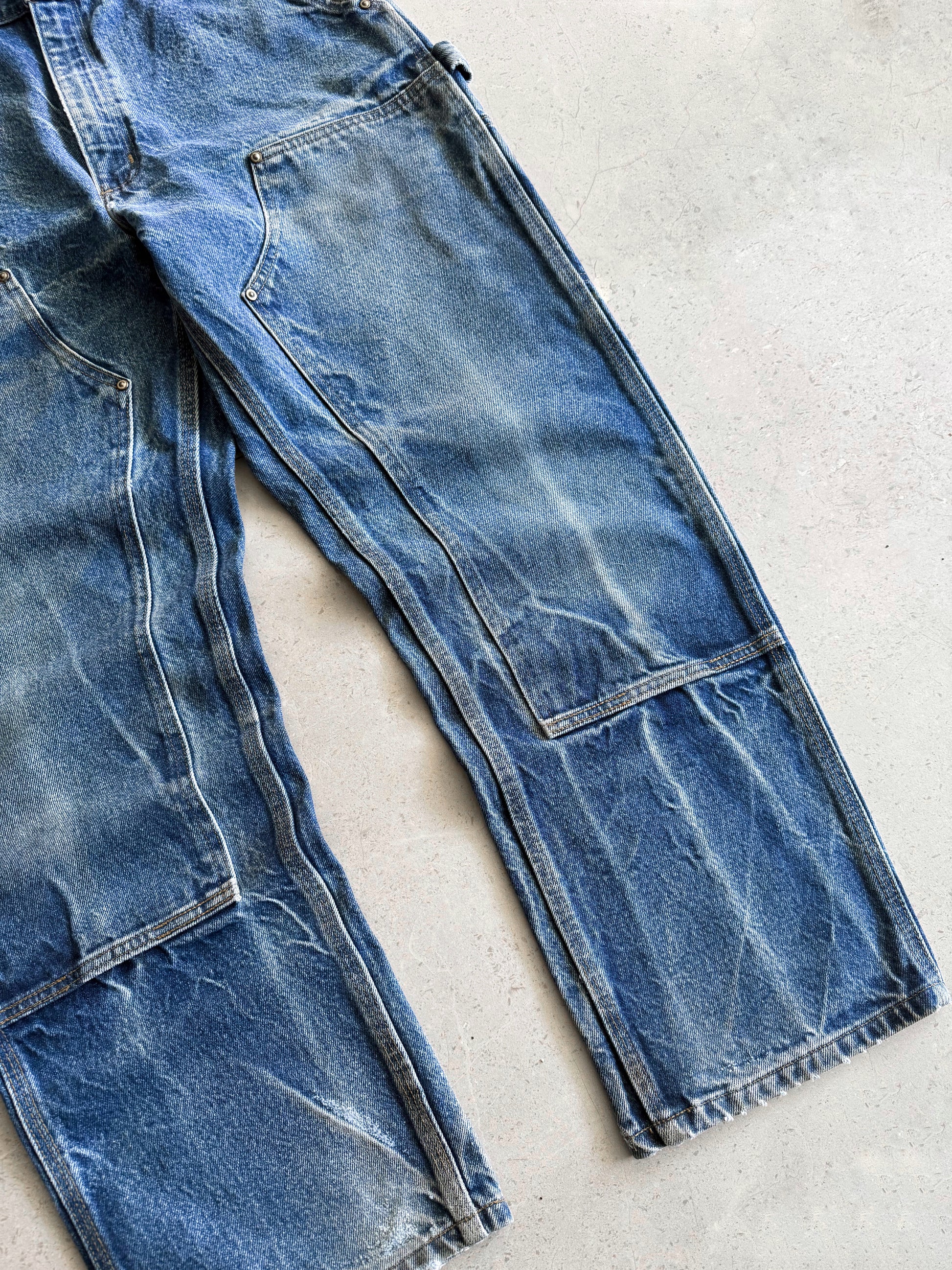 VINTAGE CARHARTT FADED BLUE DENIM DOUBLE KNEE PANTS - 34x30
