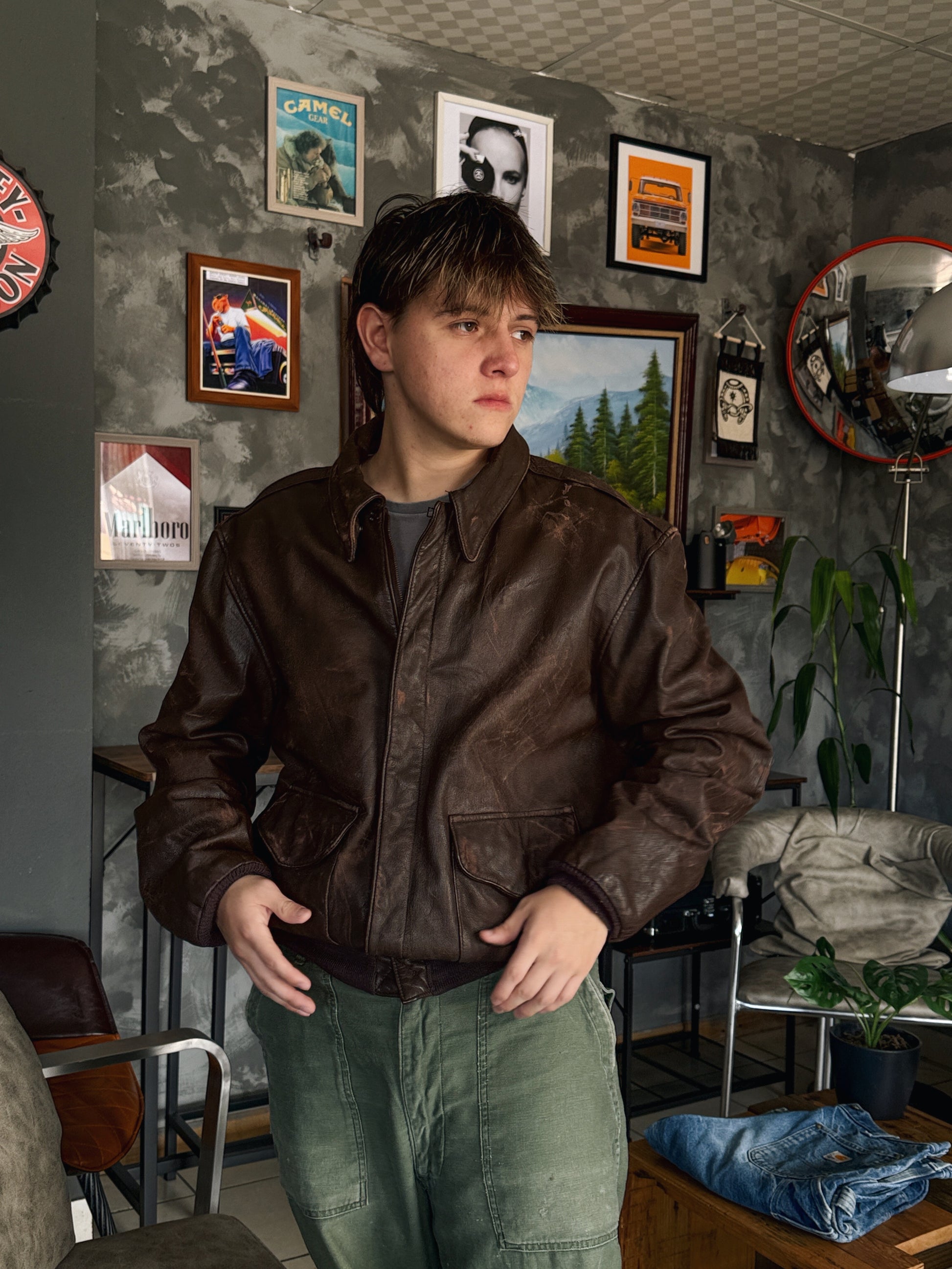 (L) 90’S VINTAGE COOPER TYPE A-2 LEATHER SMOKE JACKET
