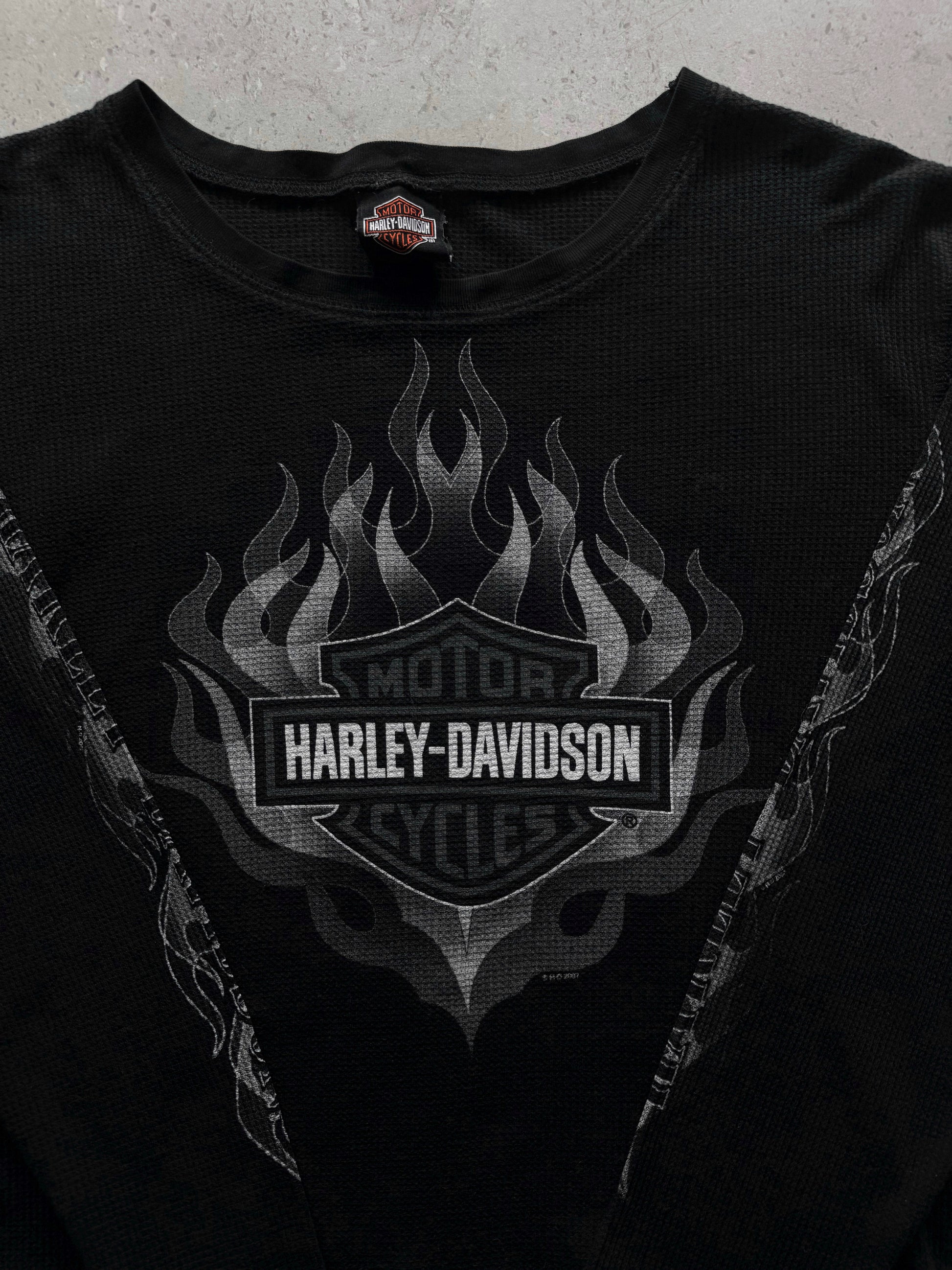 (S/M) VINTAGE HARLEY DAVIDSON THERMAL FLAMES LONG SLEEVE