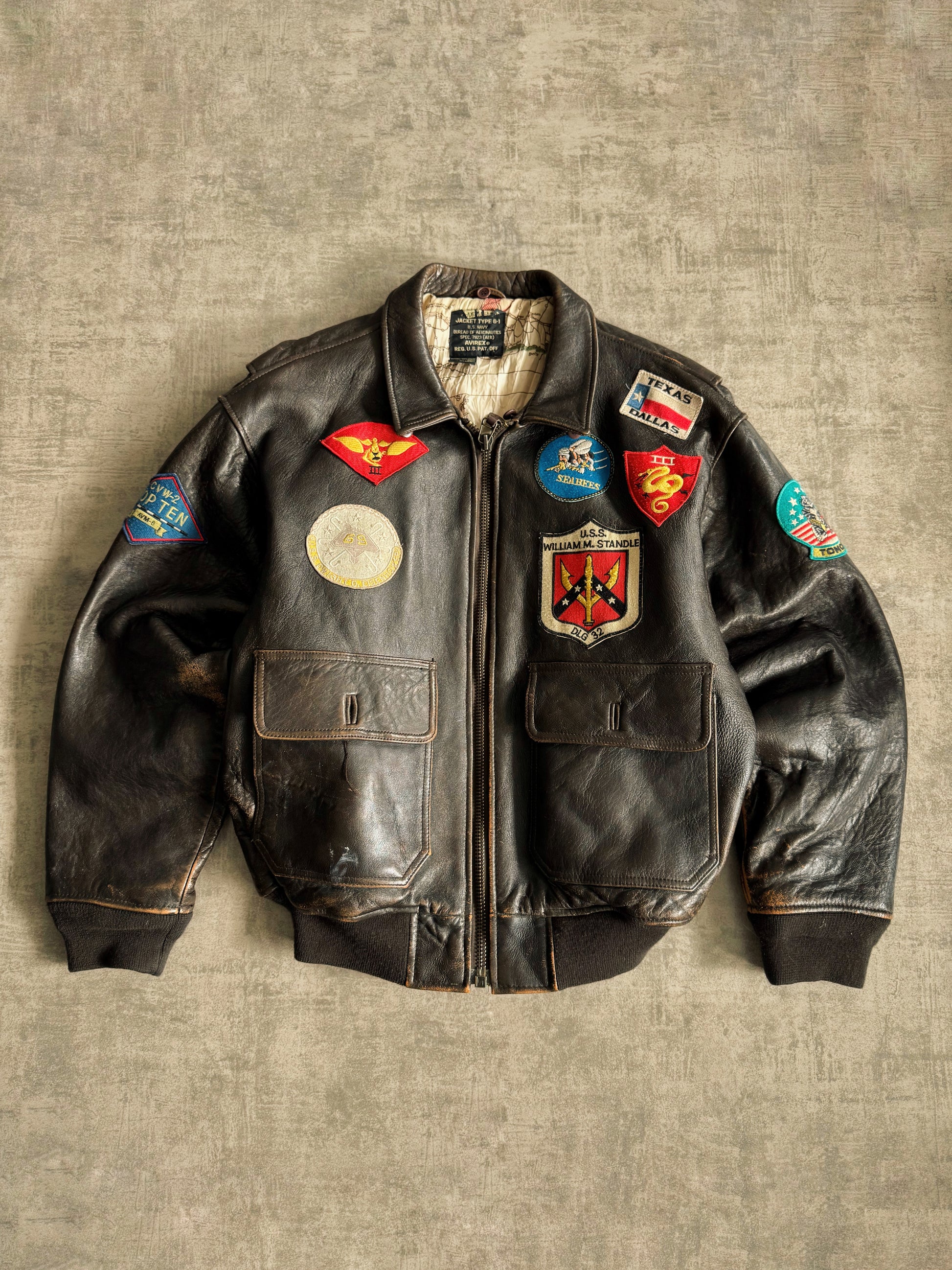 (L) RARE VINTAGE AVIREX LEATHER TYPE G-1 TOP GUN JACKET