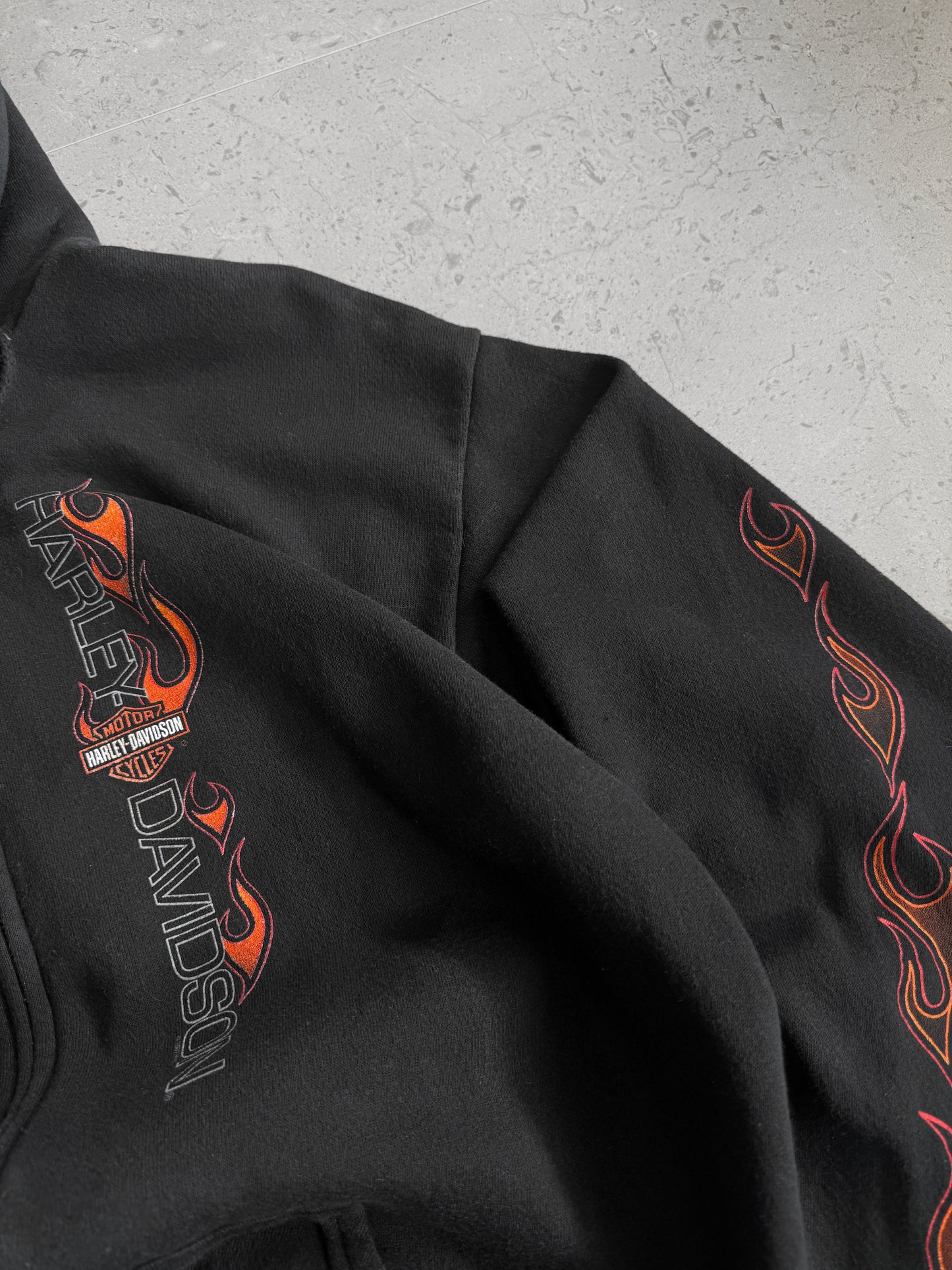 (M-L) Vintage Harley Davidson Flames Hoodie Full Zip