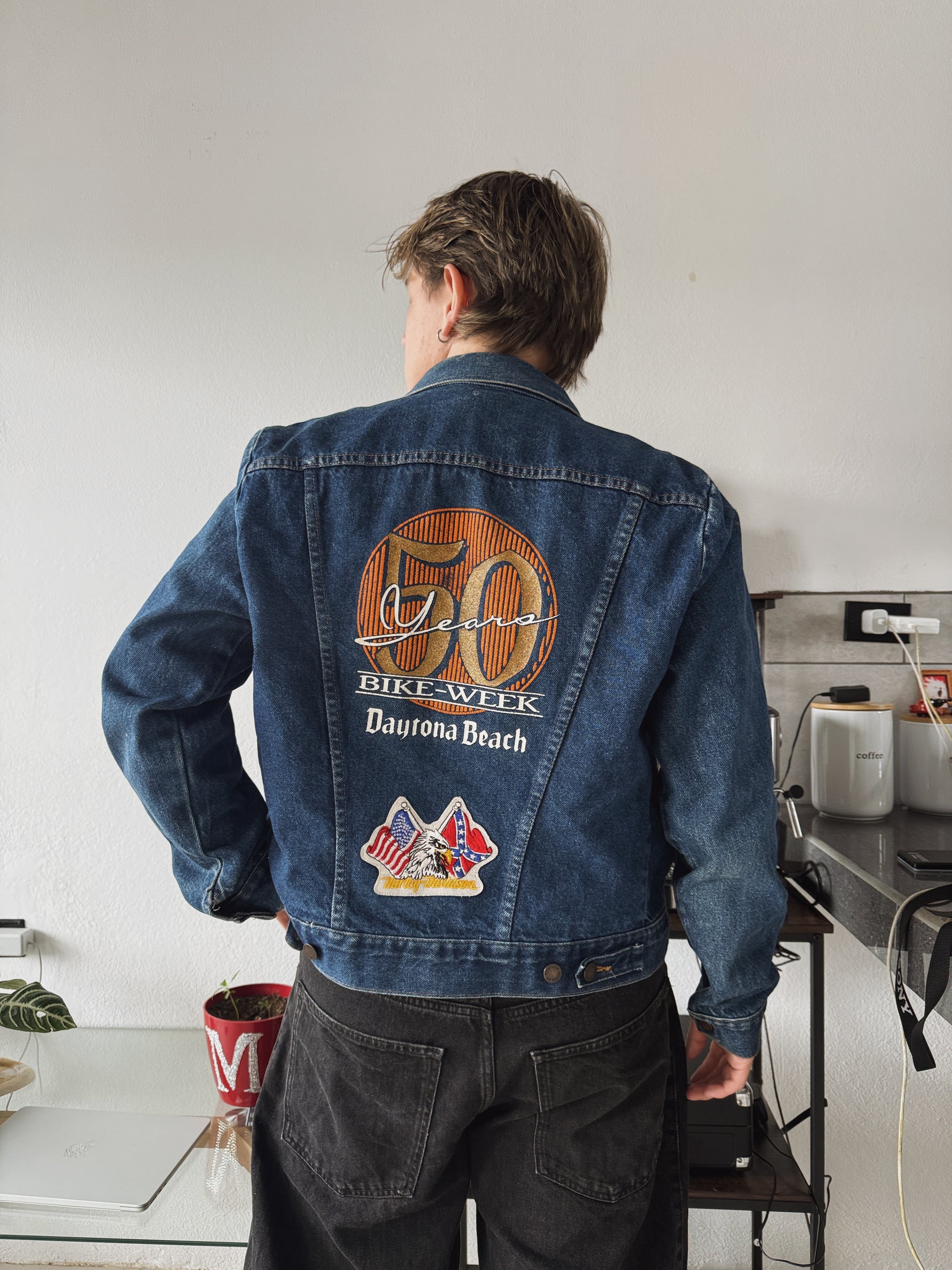 (M) 90’S VINTAGE RUSTLER HARLEY DAVIDSON 50 YEARS DENIM JACKET